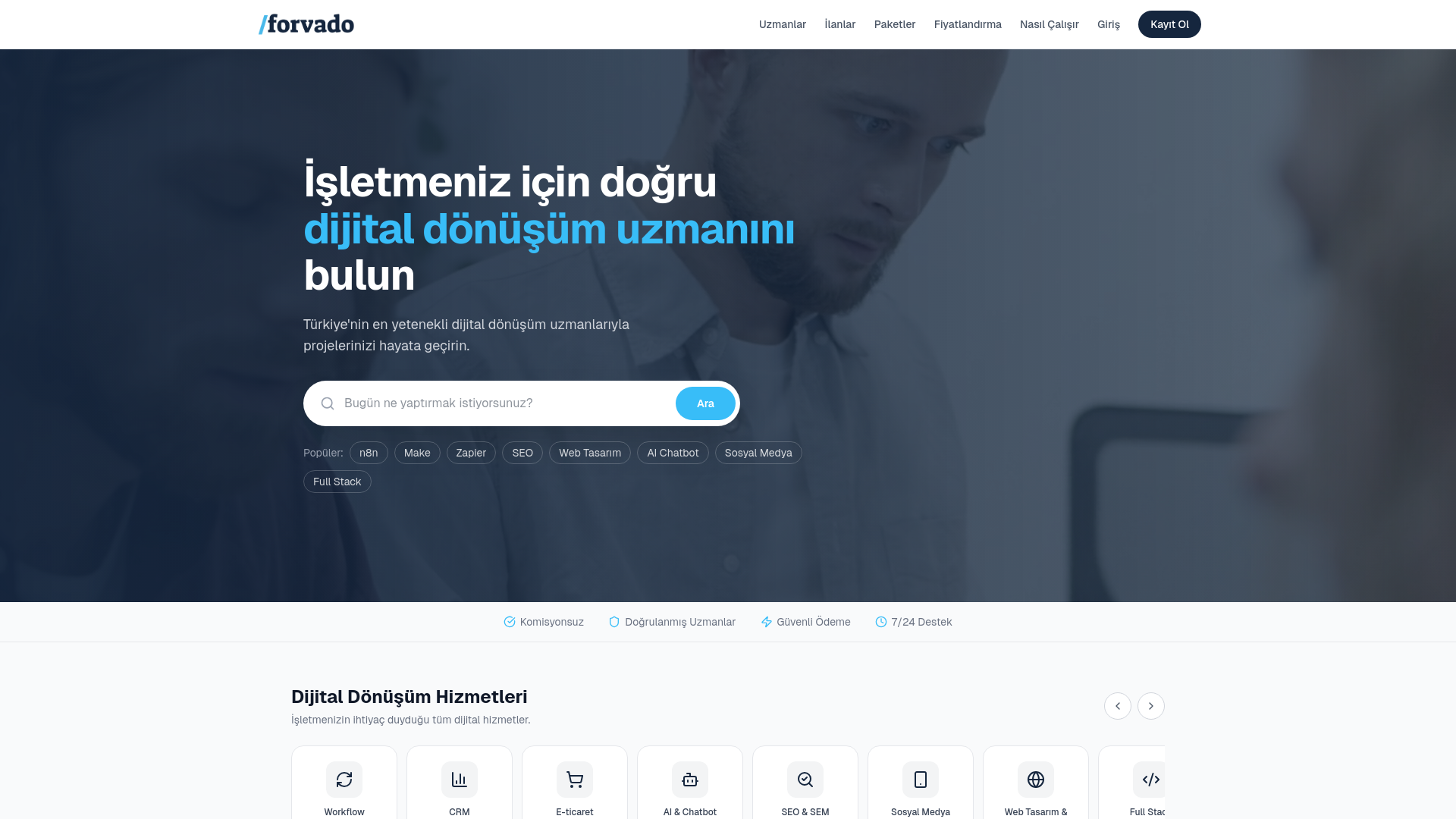 website screenshot of https://forvado.com/