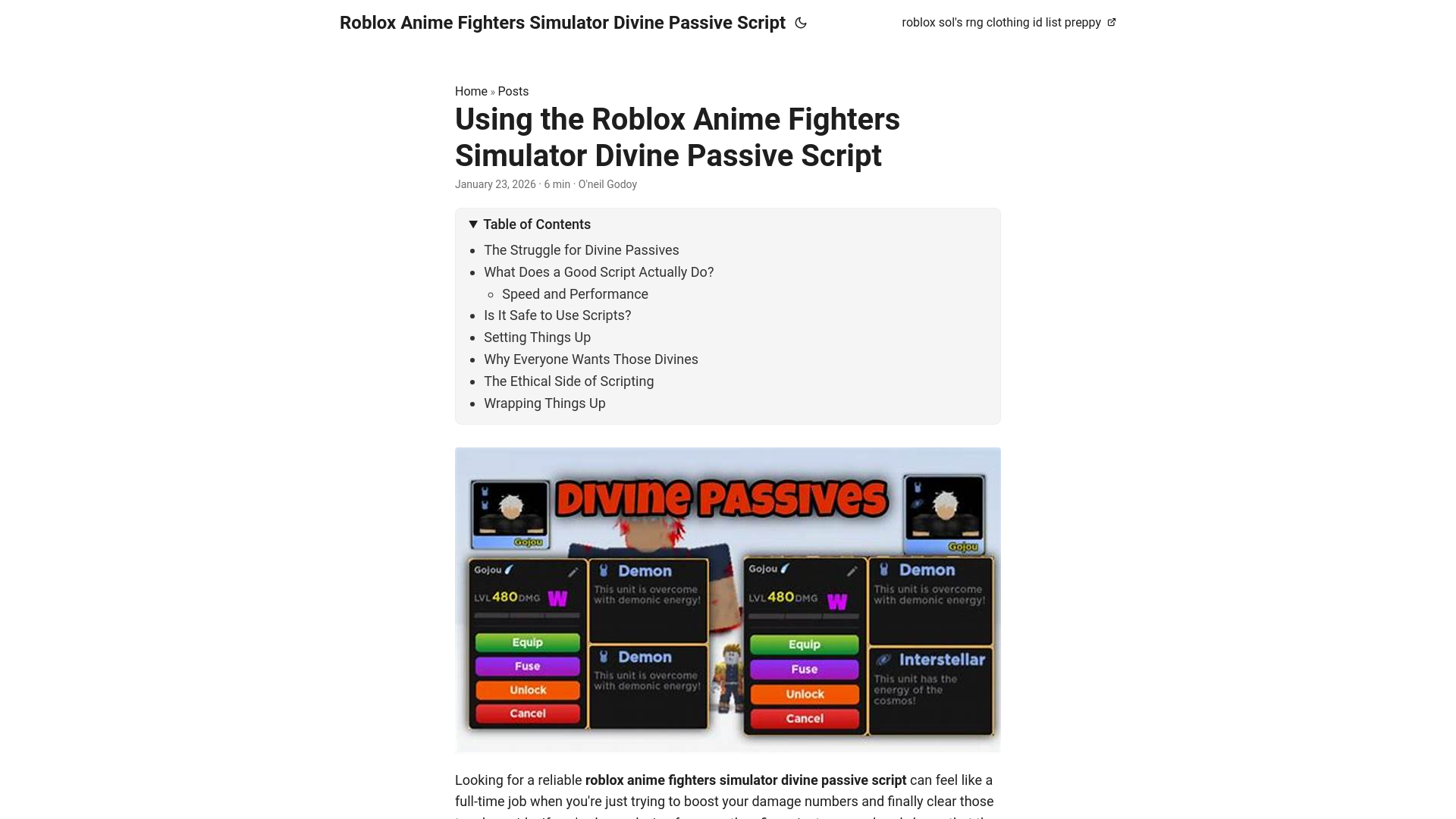 website screenshot of https://roblox-anime-fighters-simulator-divine-passive-script.pages.dev/