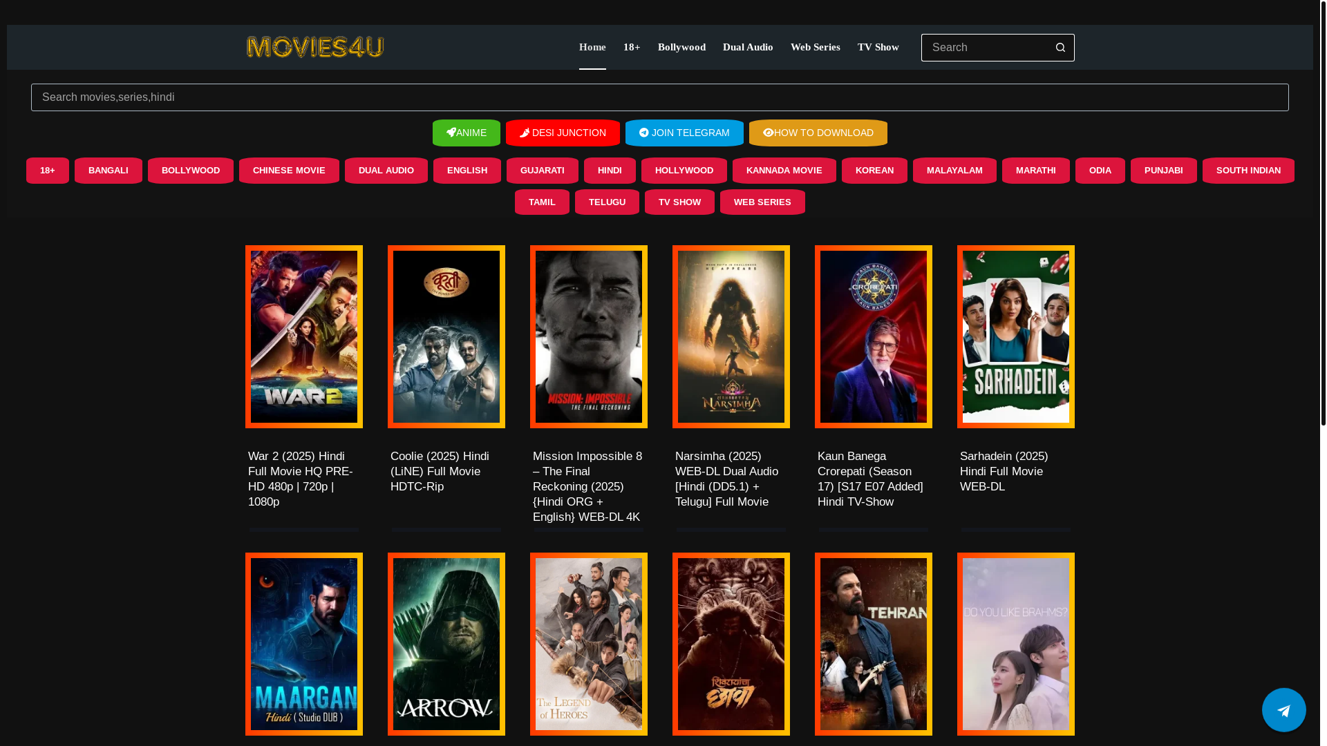 website screenshot of https://movies4u.pm