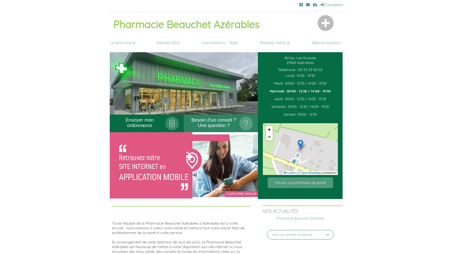 website screenshot of https://pharmacieazerables.fr