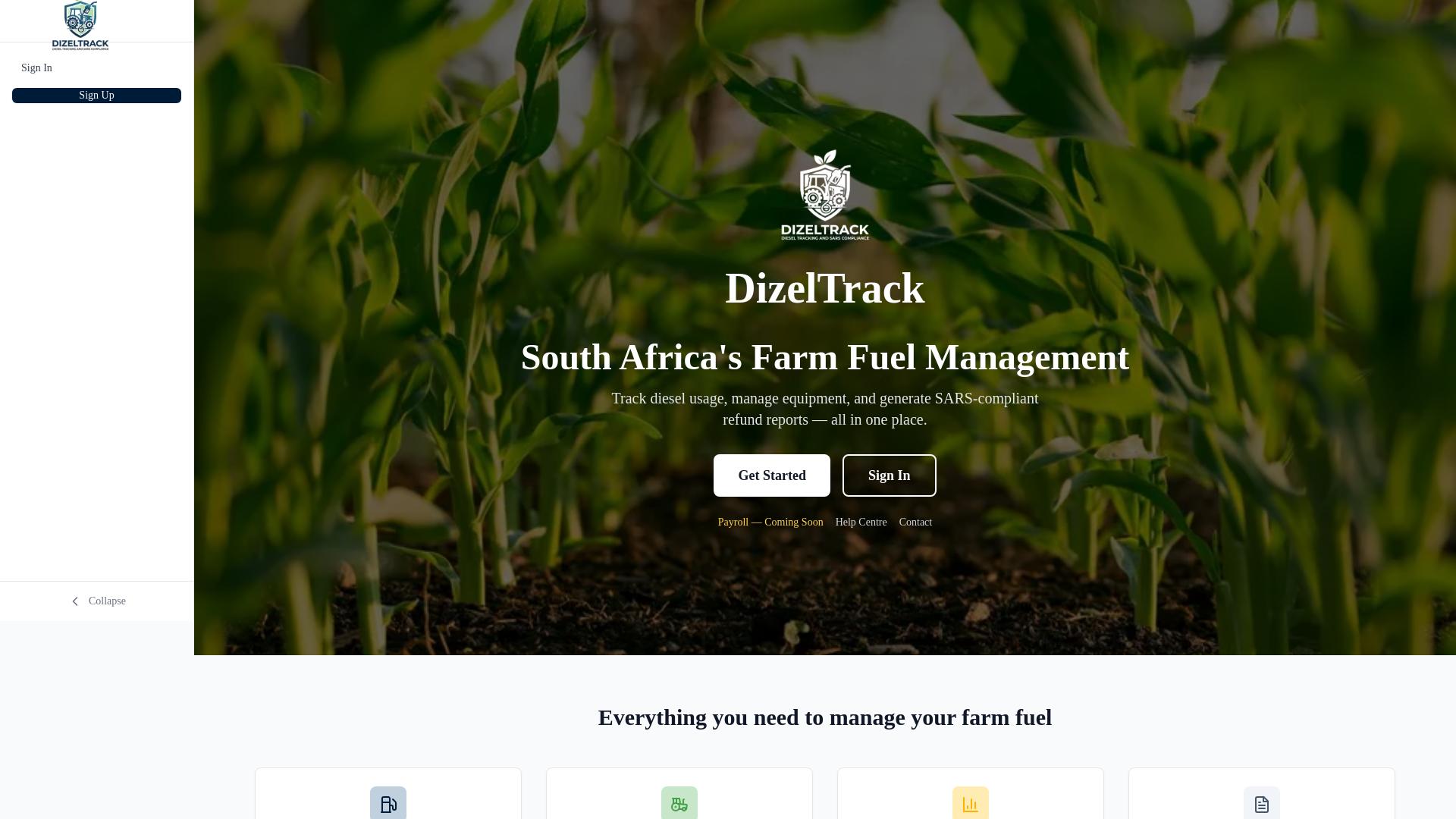 website screenshot of https://dizeltrack.co.za/