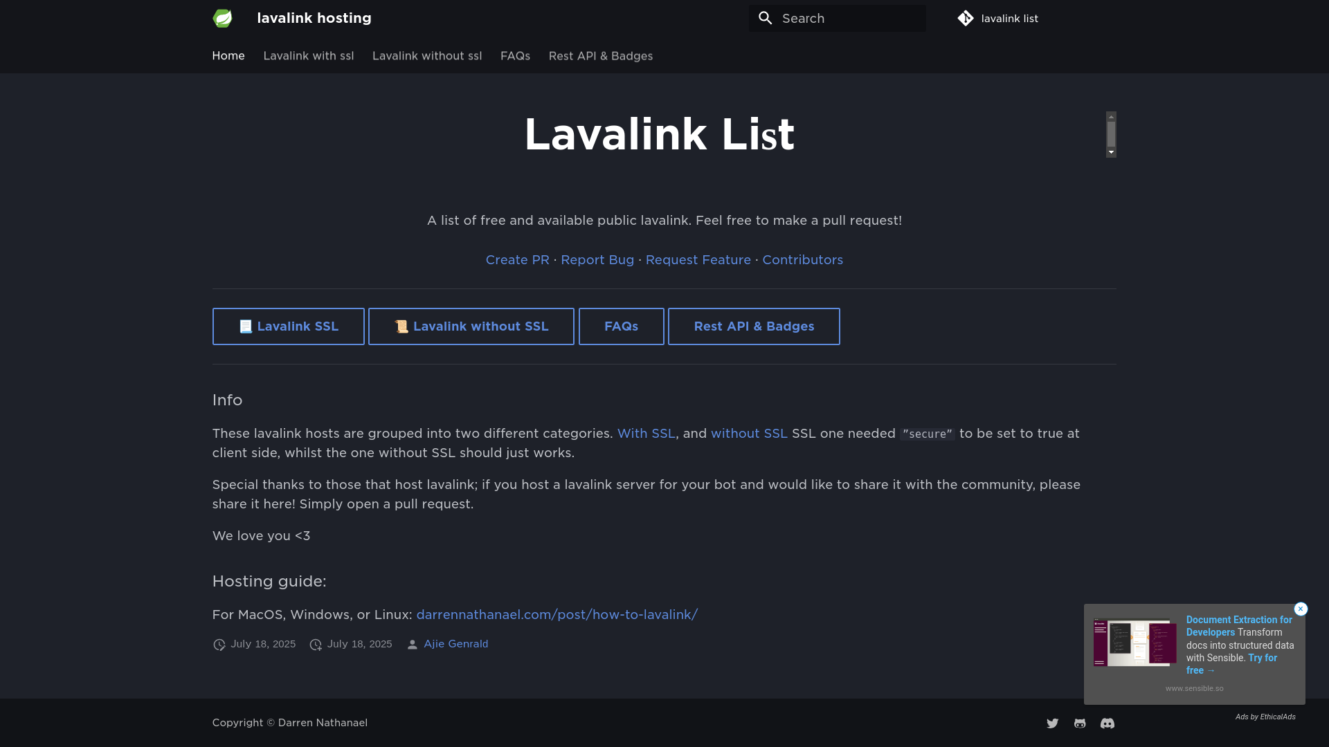 website screenshot of https://lavalink-list-ayx.pages.dev/