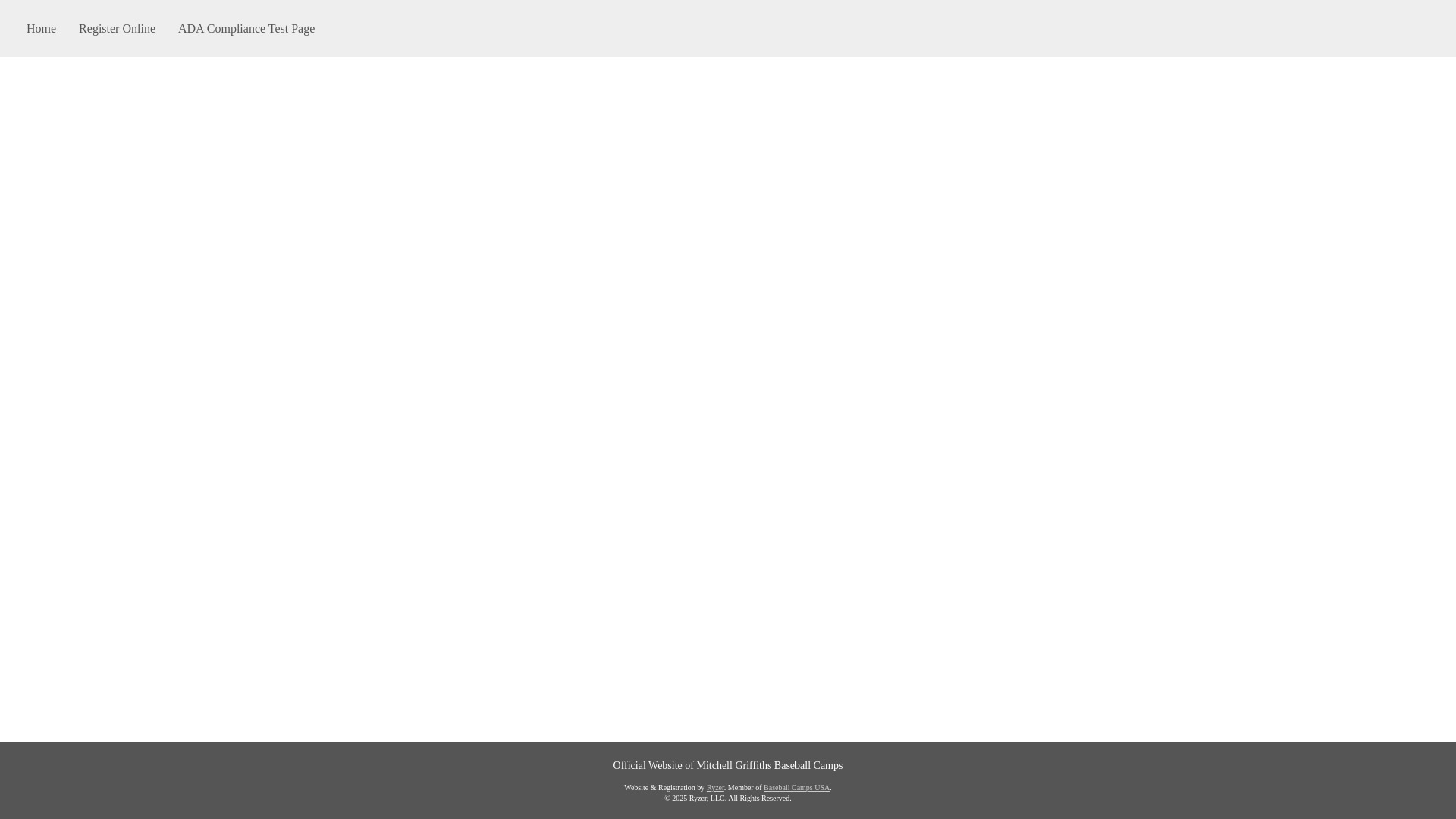 website screenshot of https://mitchellgriffithsbaseballcamps.com/
