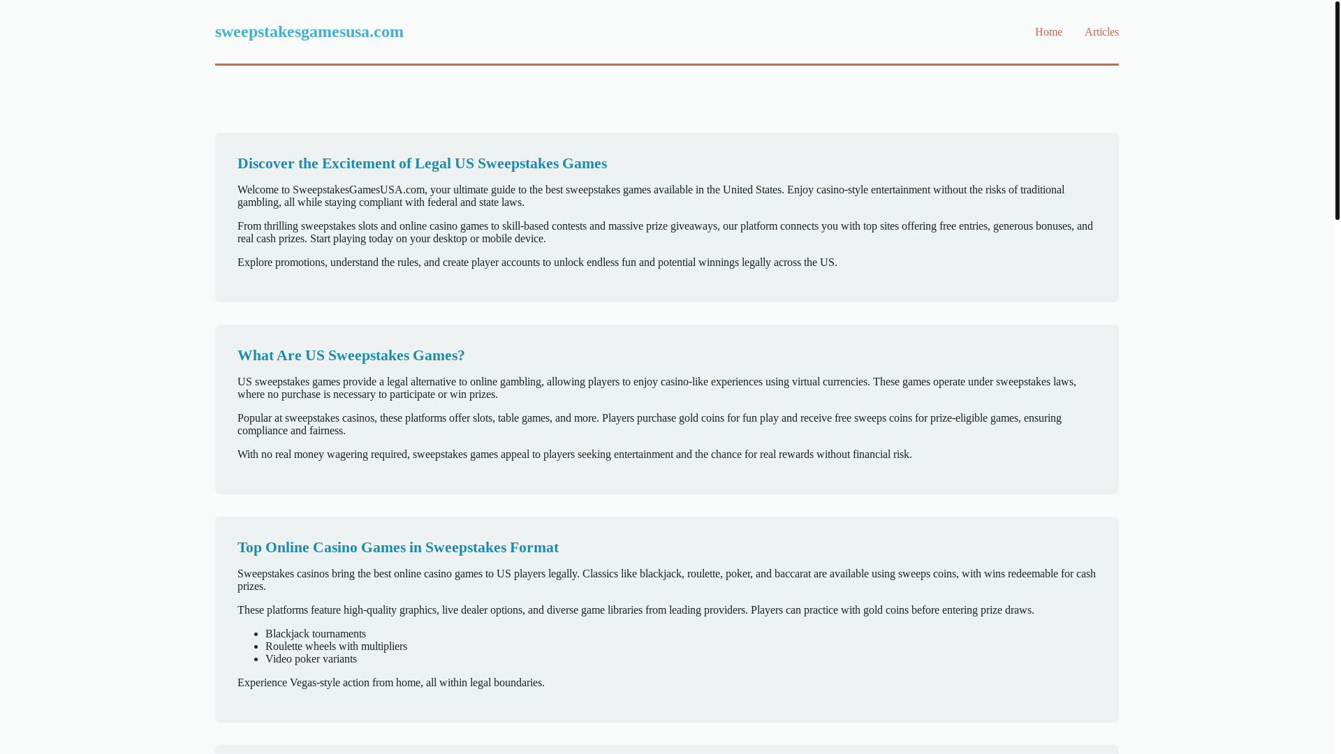 website screenshot of https://sweepstakesgamesusa.com/