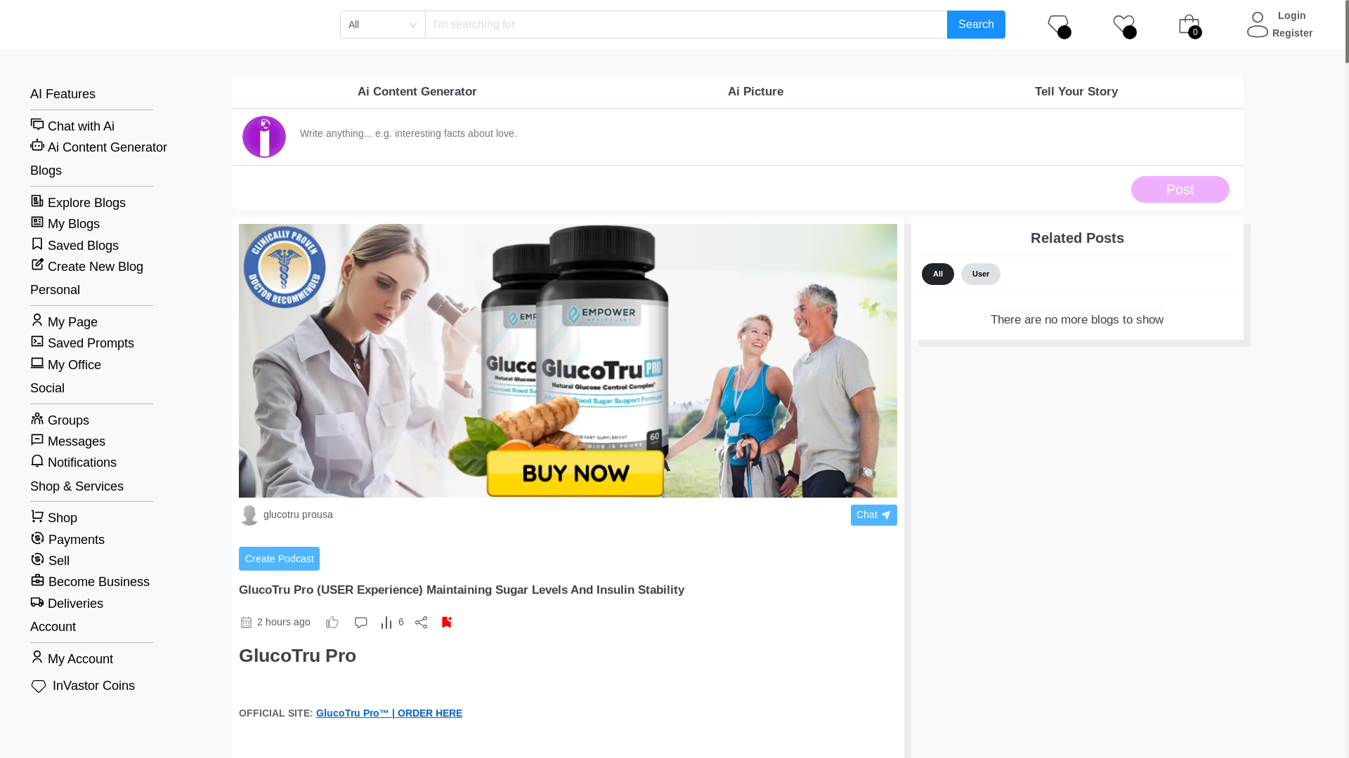 website screenshot of https://www.invastor.com/blog/192698-GlucoTru-Pro-USER-Experience-Maintaining-Sugar-Levels-And-Insulin-Stability/