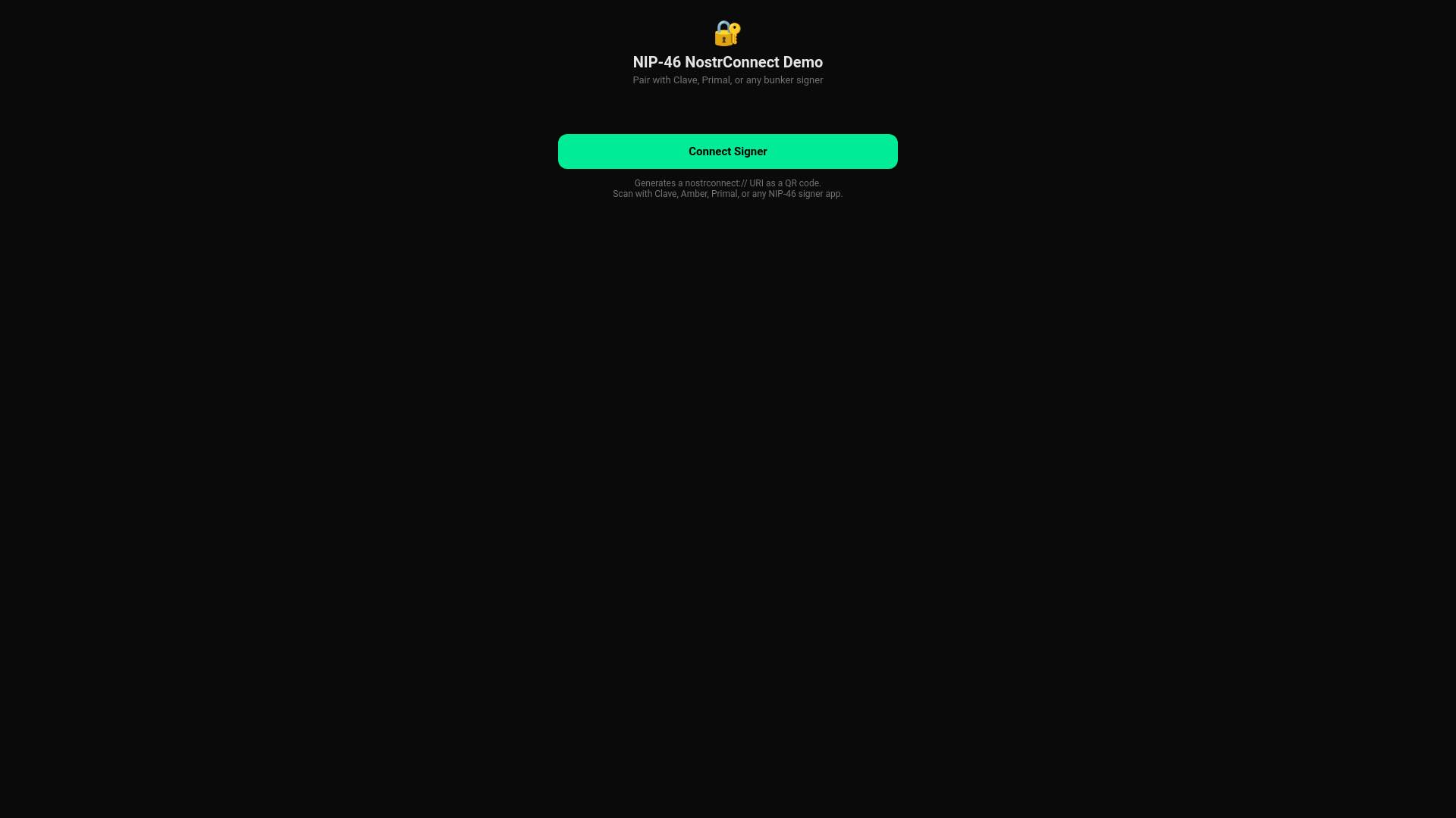 website screenshot of https://nip46-demo.pages.dev/