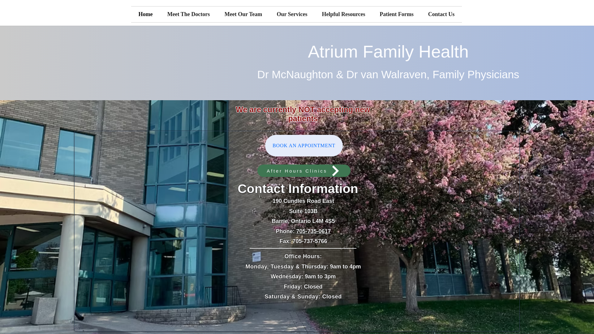website screenshot of https://atriumfamilyhealth.ca/