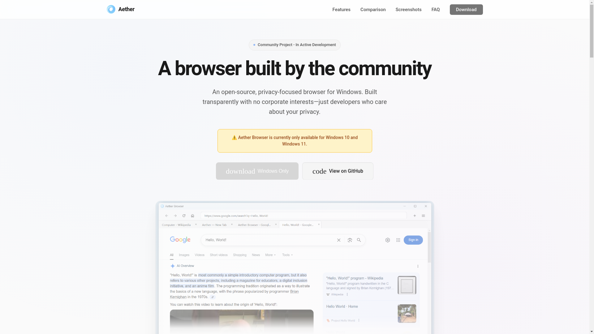 website screenshot of https://aether-dd5.pages.dev/