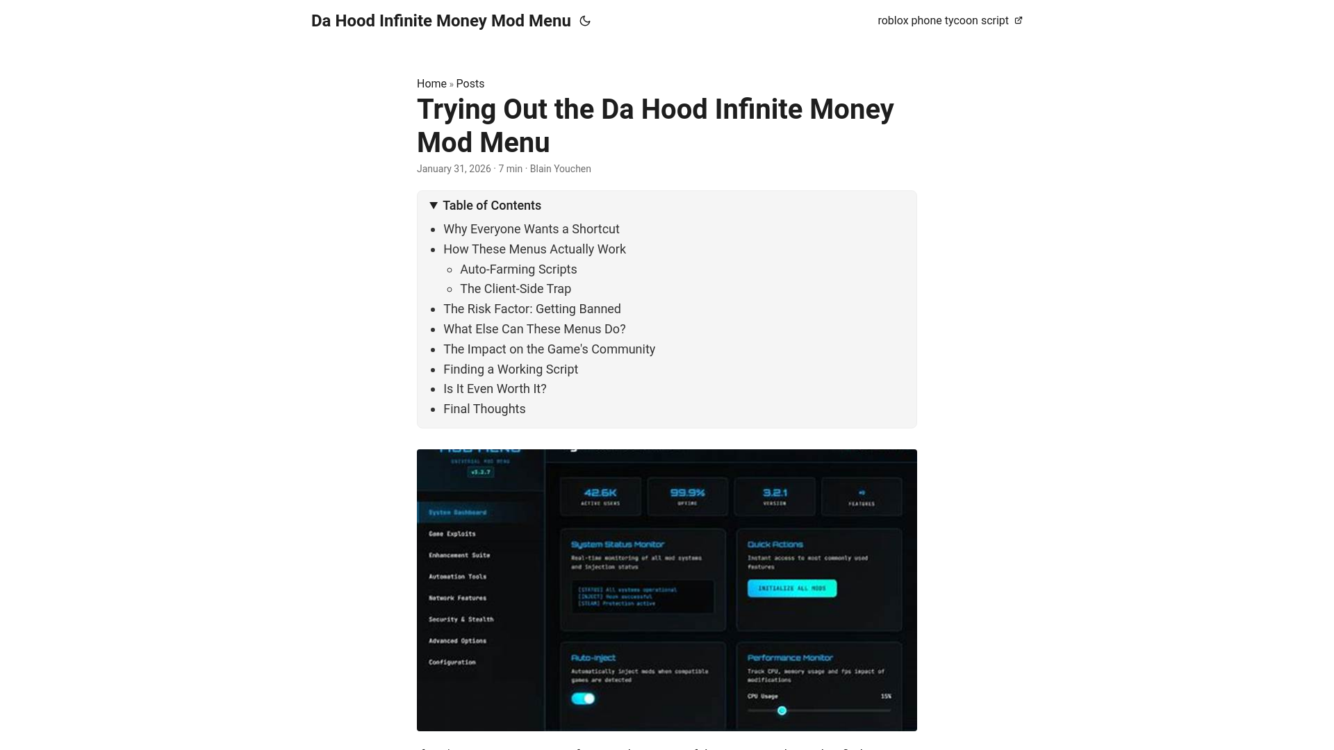 website screenshot of https://da-hood-infinite-money-mod-menu.pages.dev/