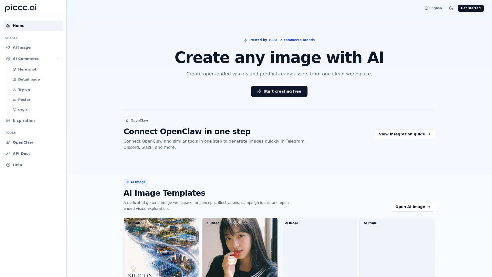 website screenshot of https://piccc.ai/