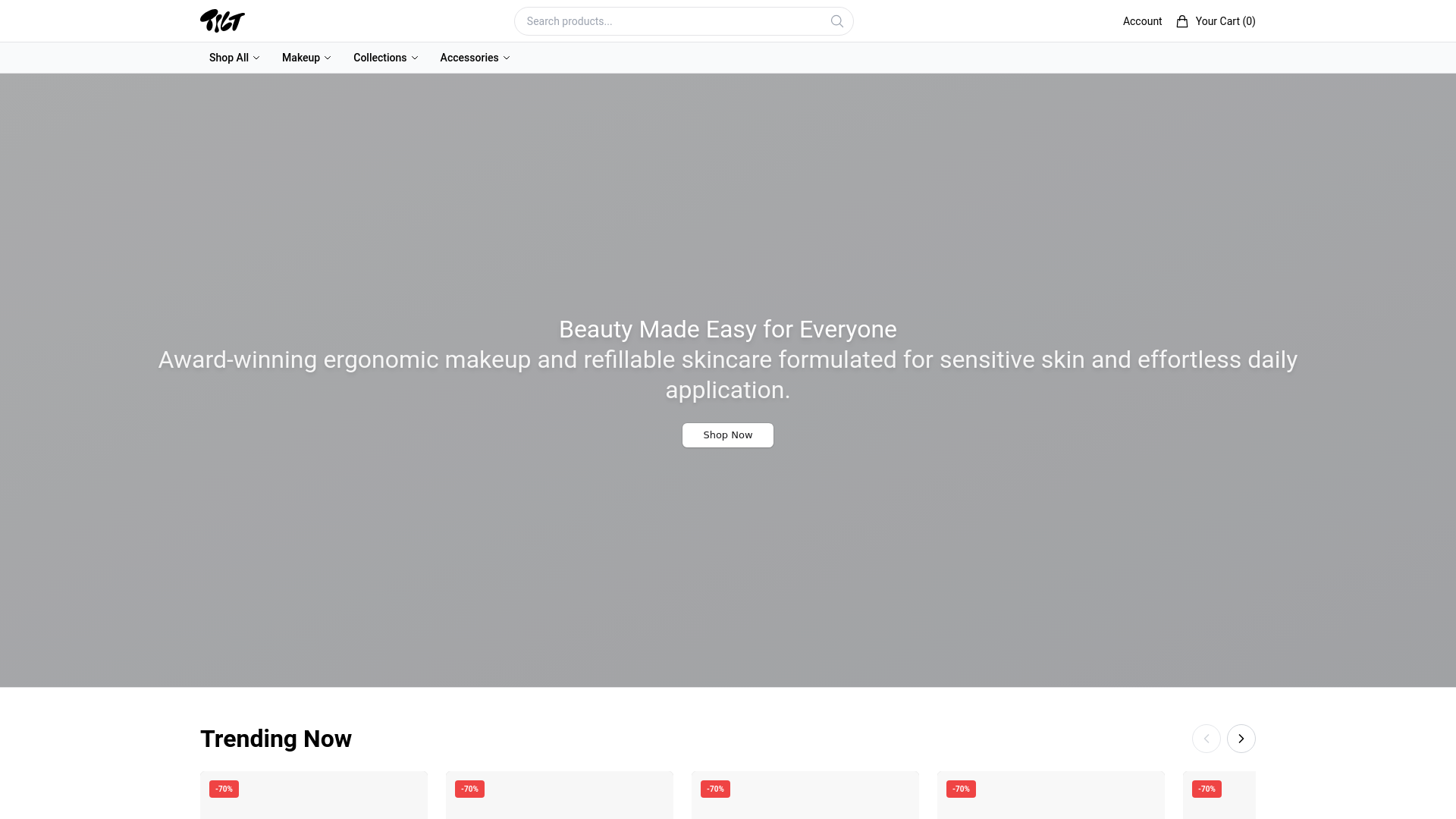 website screenshot of https://tiltbeautystore.shop