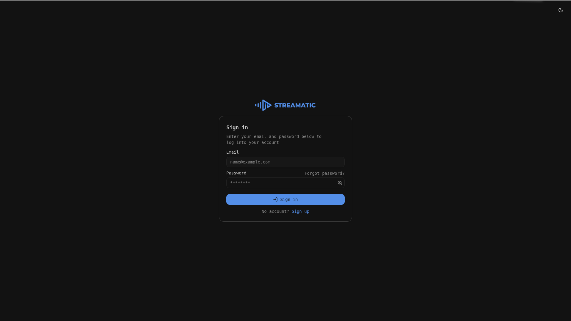 website screenshot of https://streamatic-user-staging.pages.dev/