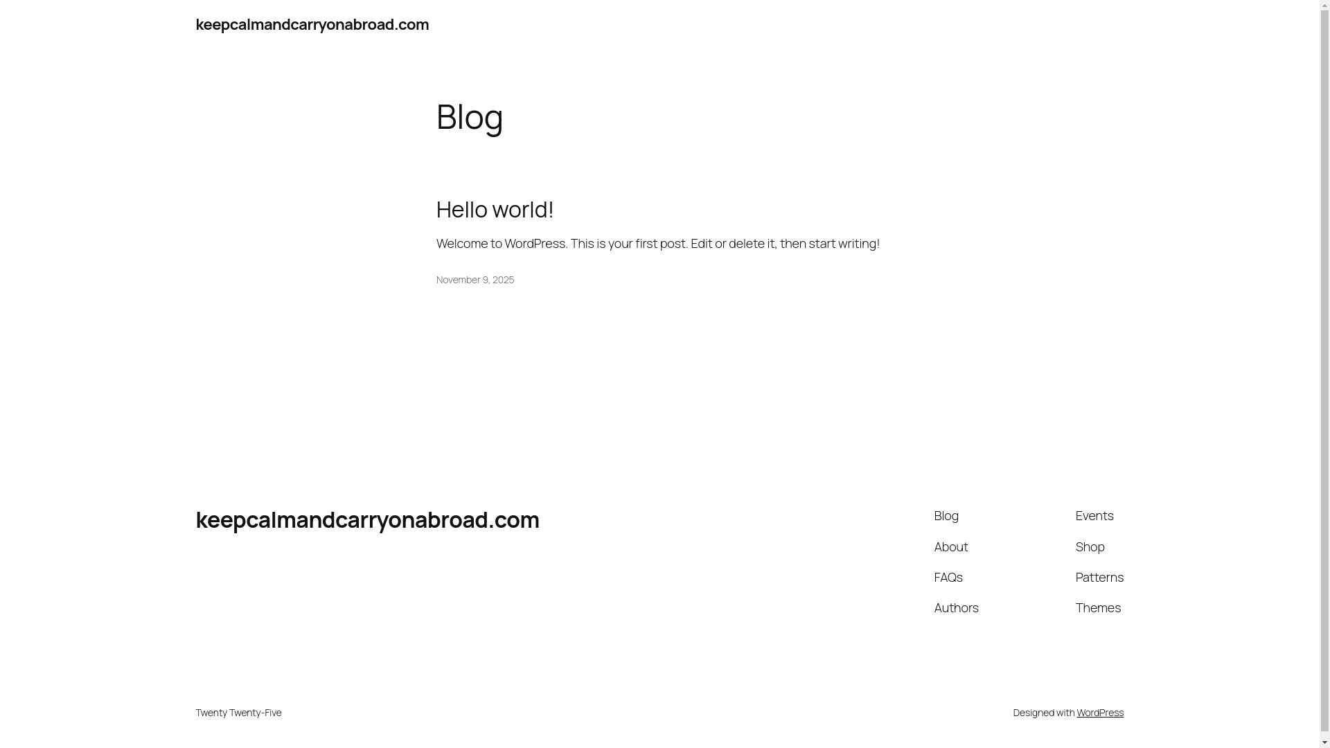 website screenshot of https://keepcalmandcarryonabroad.com/