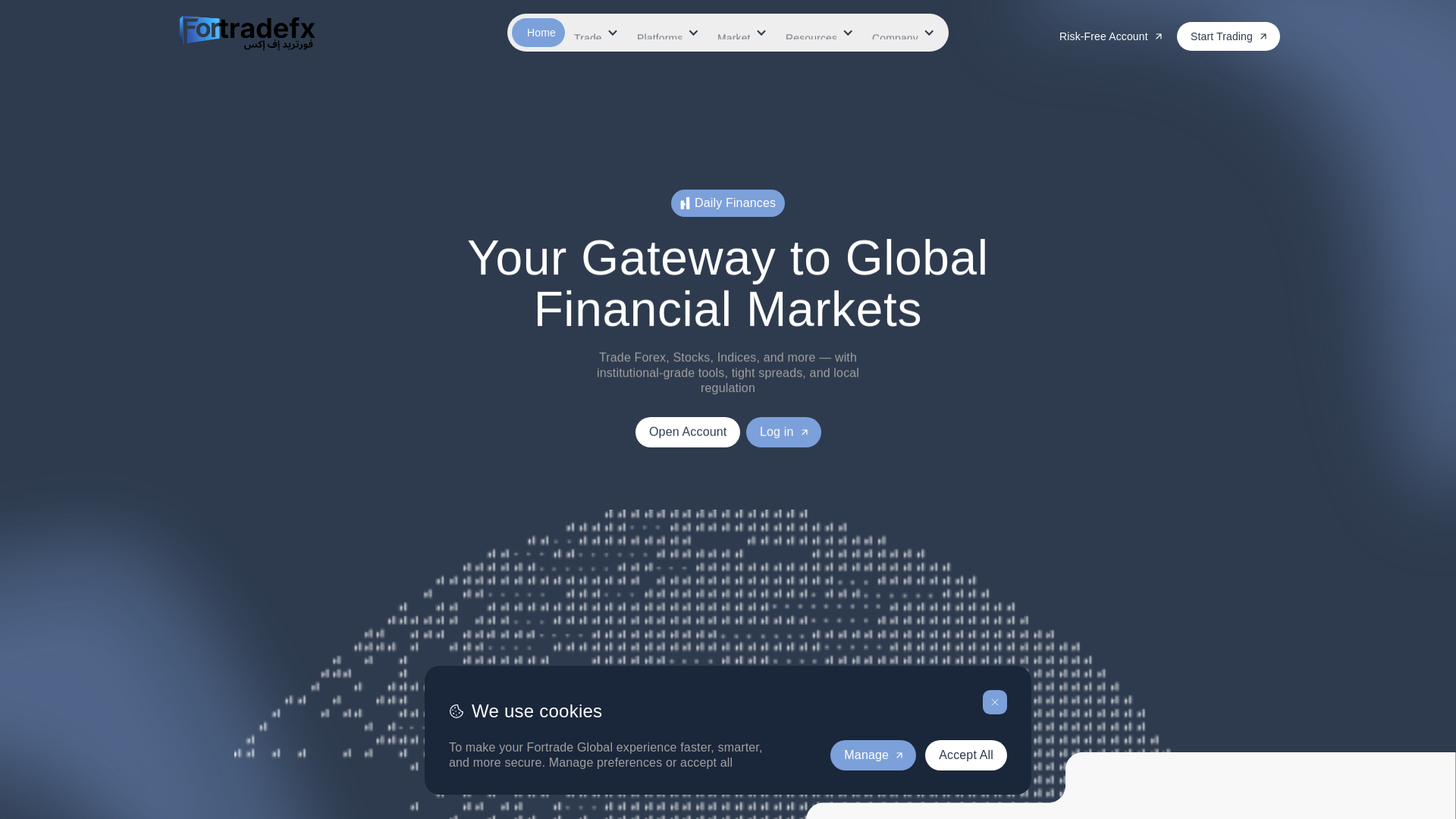 website screenshot of https://fortradefx.ae/index