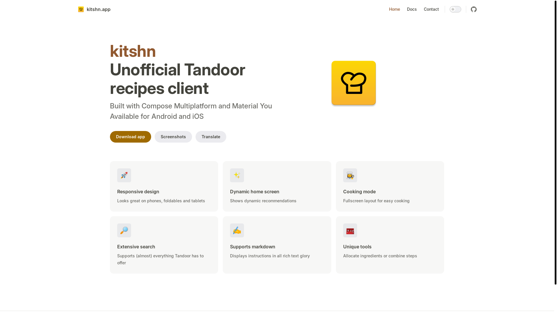 website screenshot of https://kitshn-app.pages.dev/