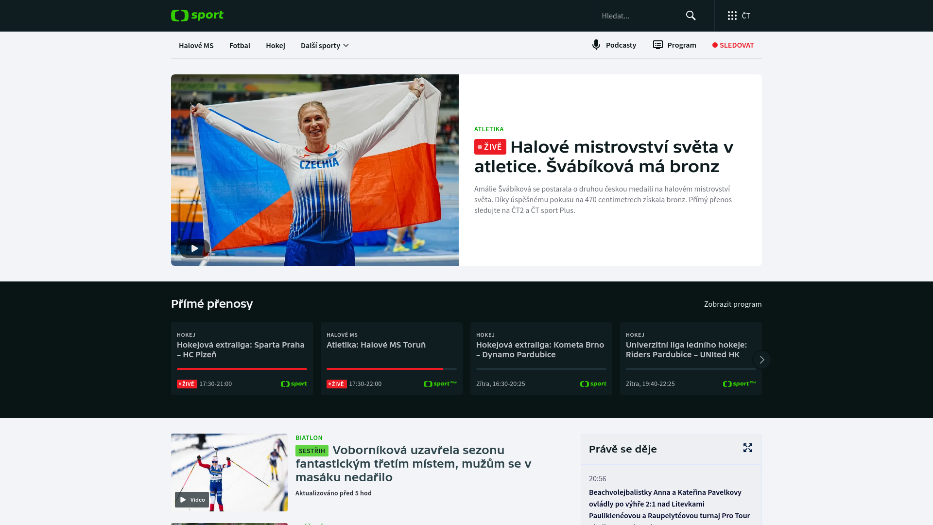 website screenshot of https://sport.ceskatelevize.cz