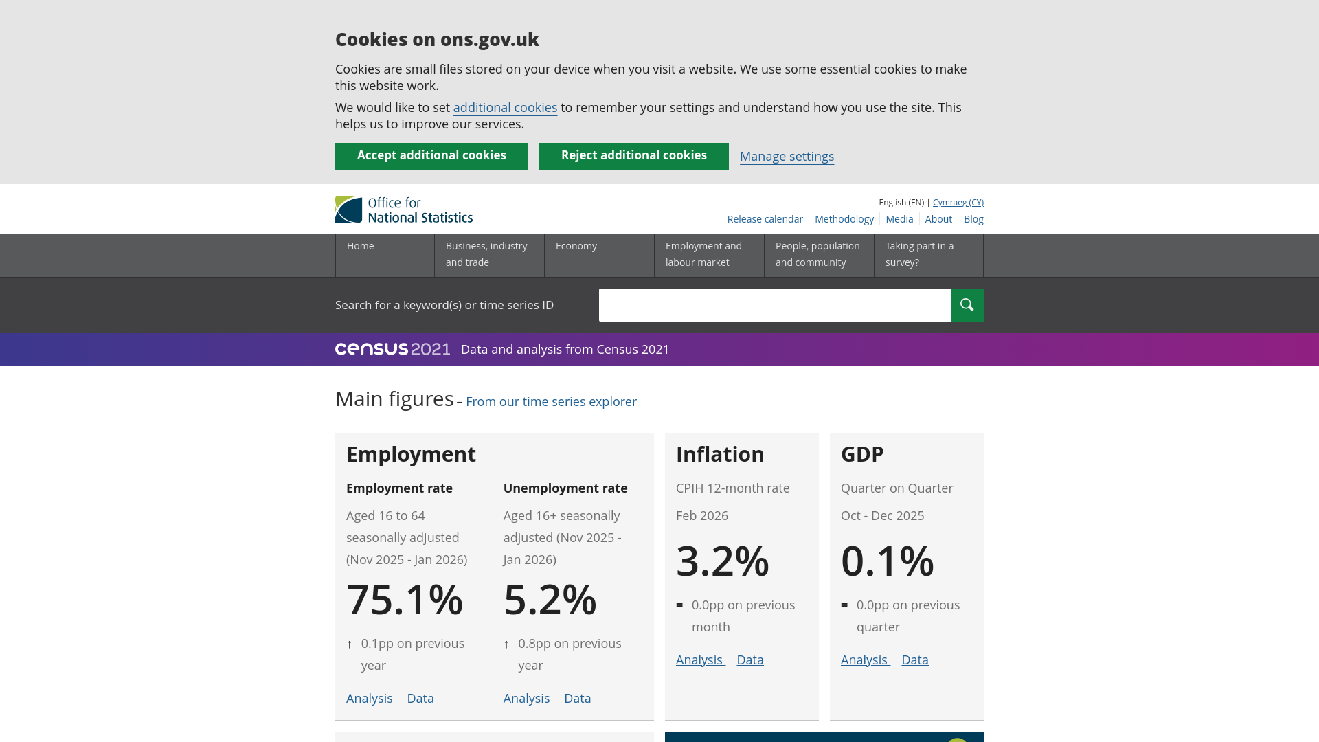 website screenshot of https://www.ons.gov.uk/