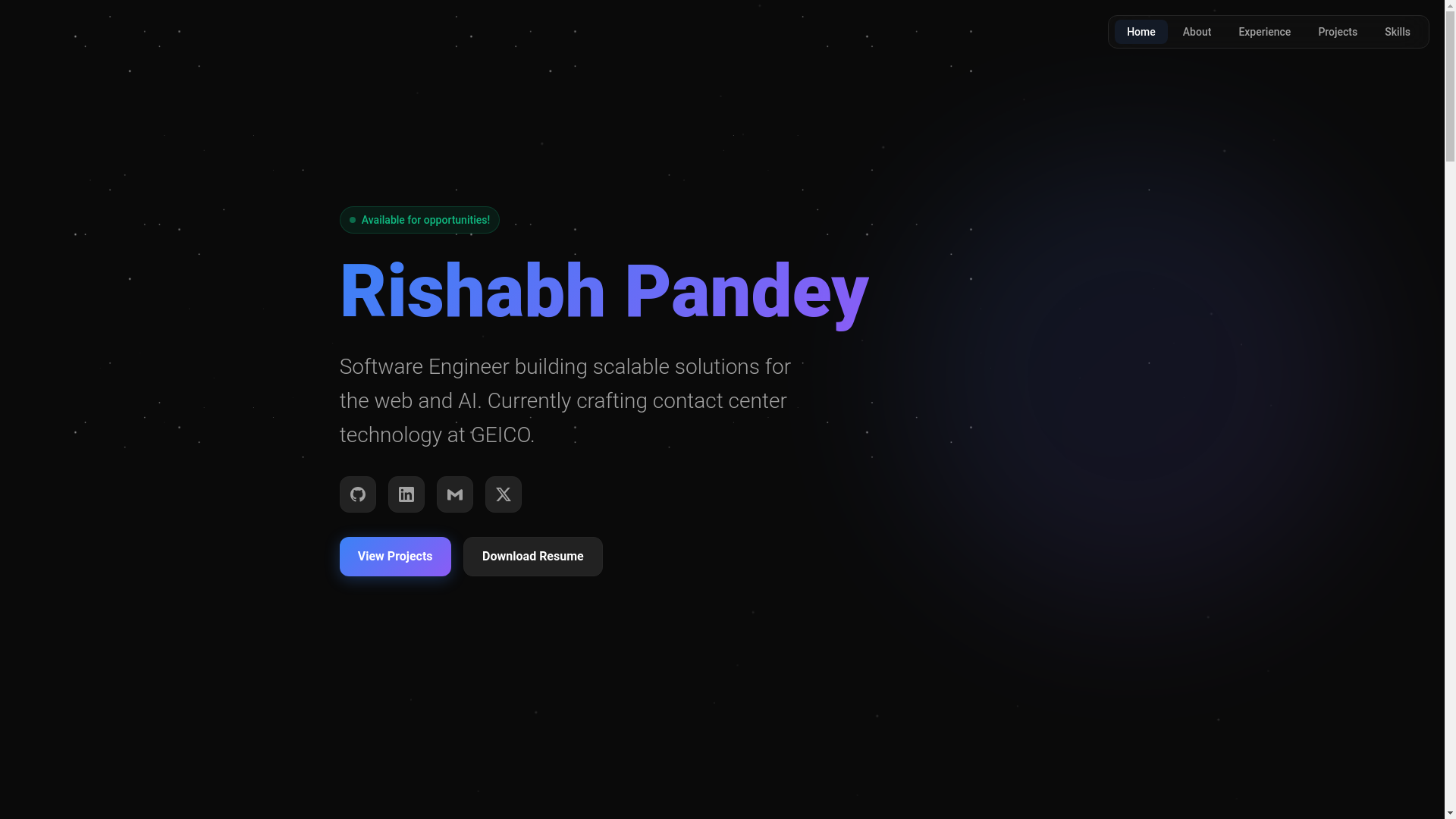 website screenshot of https://rishabhxpandey.com/