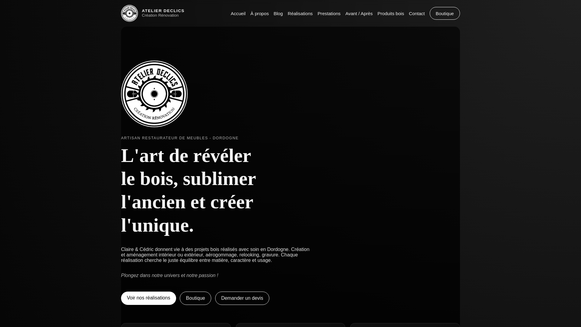 website screenshot of https://atelierdeclics.fr/