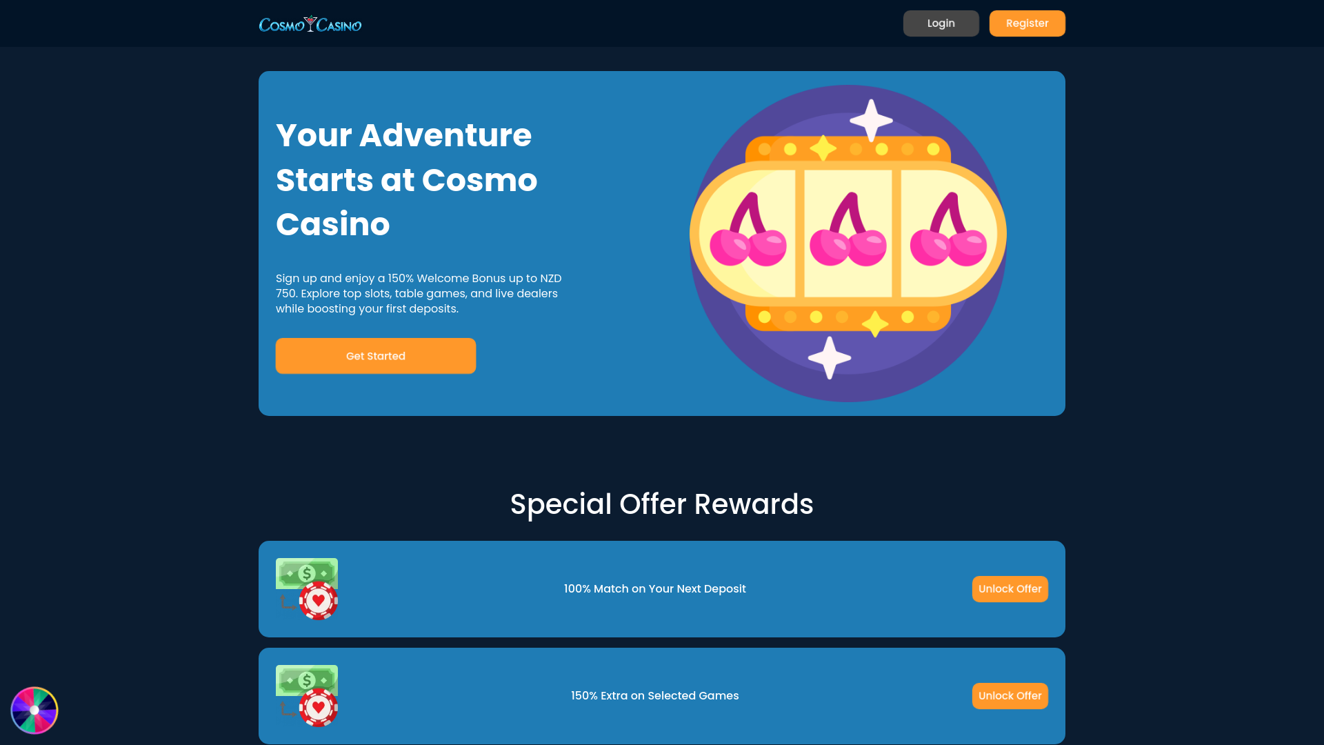 website screenshot of https://cosmo-casinos-nz.com