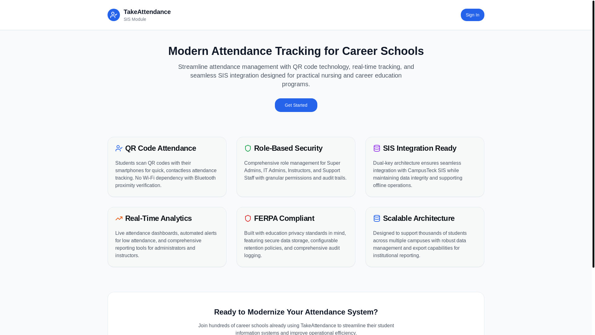 website screenshot of https://takeattendance.today/