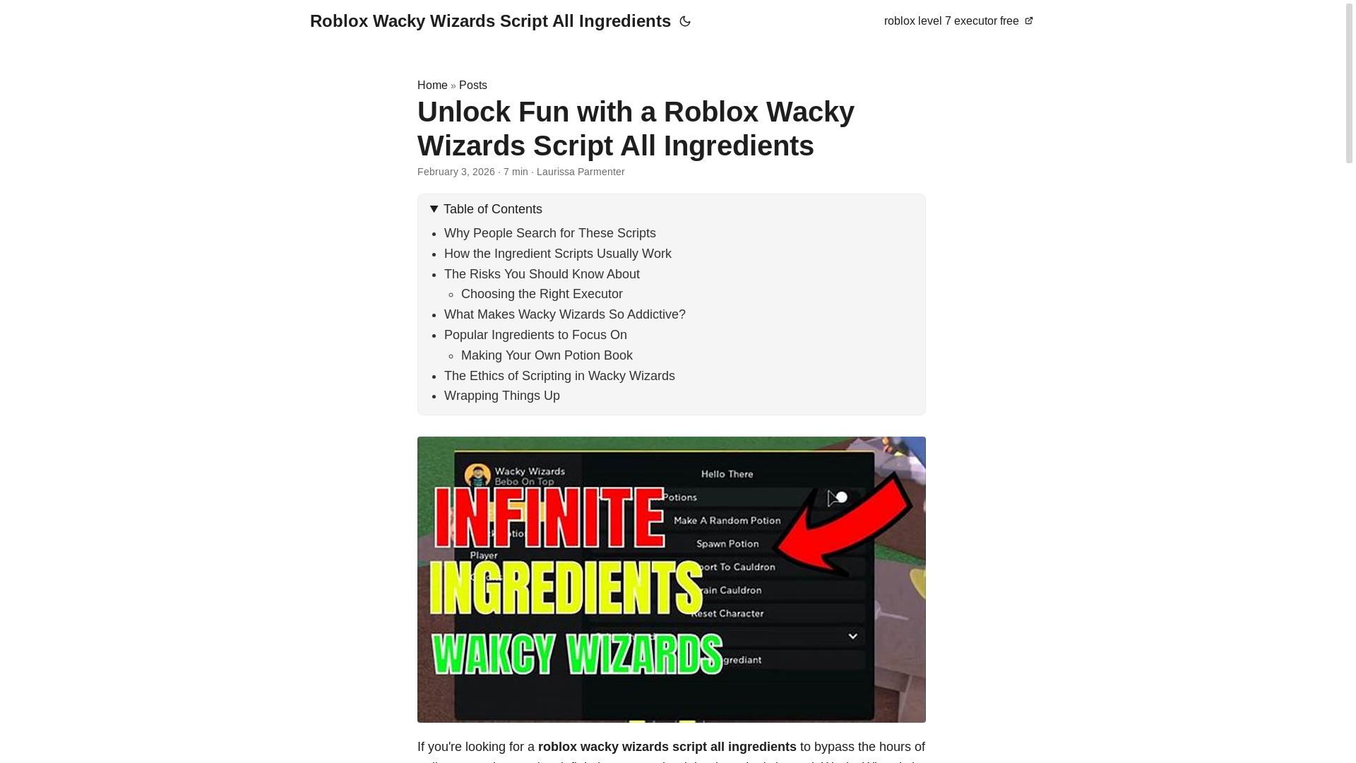 website screenshot of https://roblox-wacky-wizards-script-all-ingredients.pages.dev/