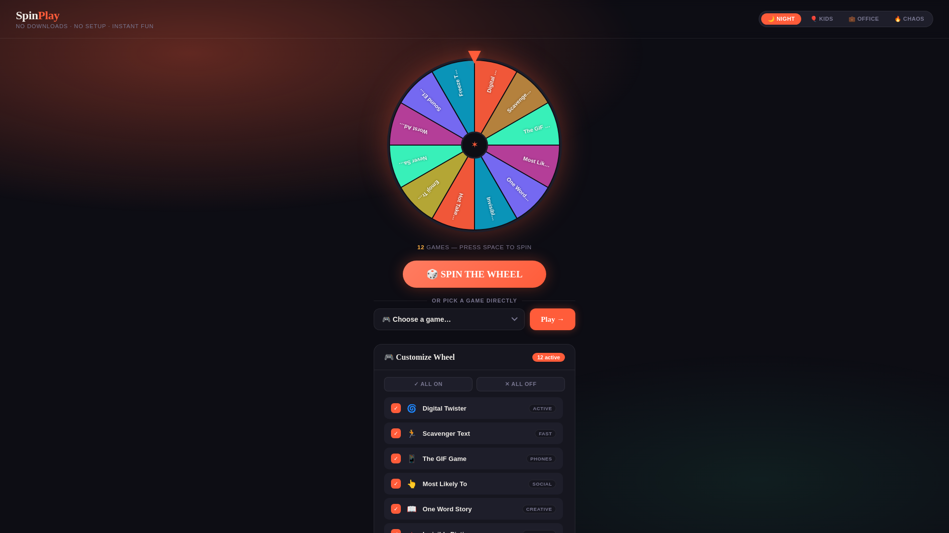 website screenshot of https://spinpartyz.com/