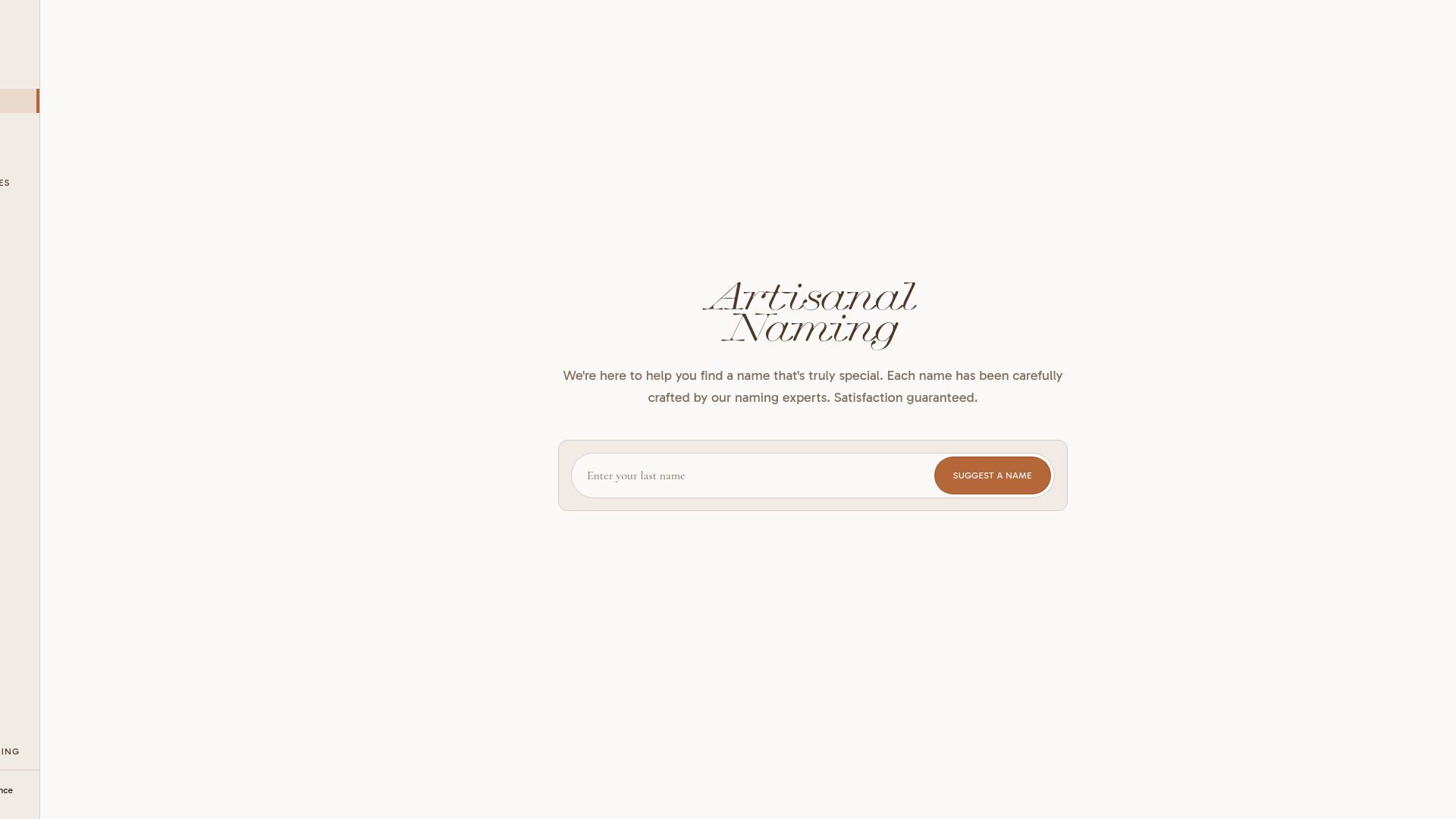 website screenshot of https://artisanalnaming.com
