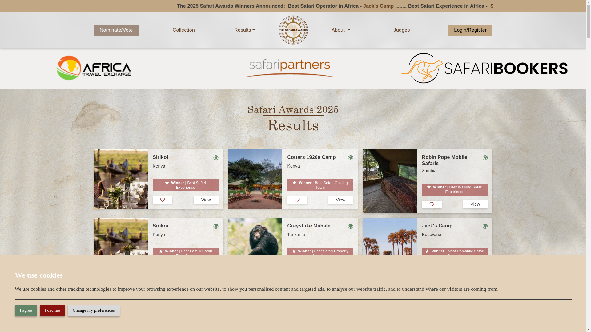 website screenshot of https://safariawardscollection.com/