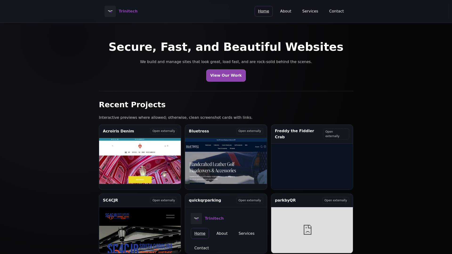 website screenshot of https://trinitechservices.net/