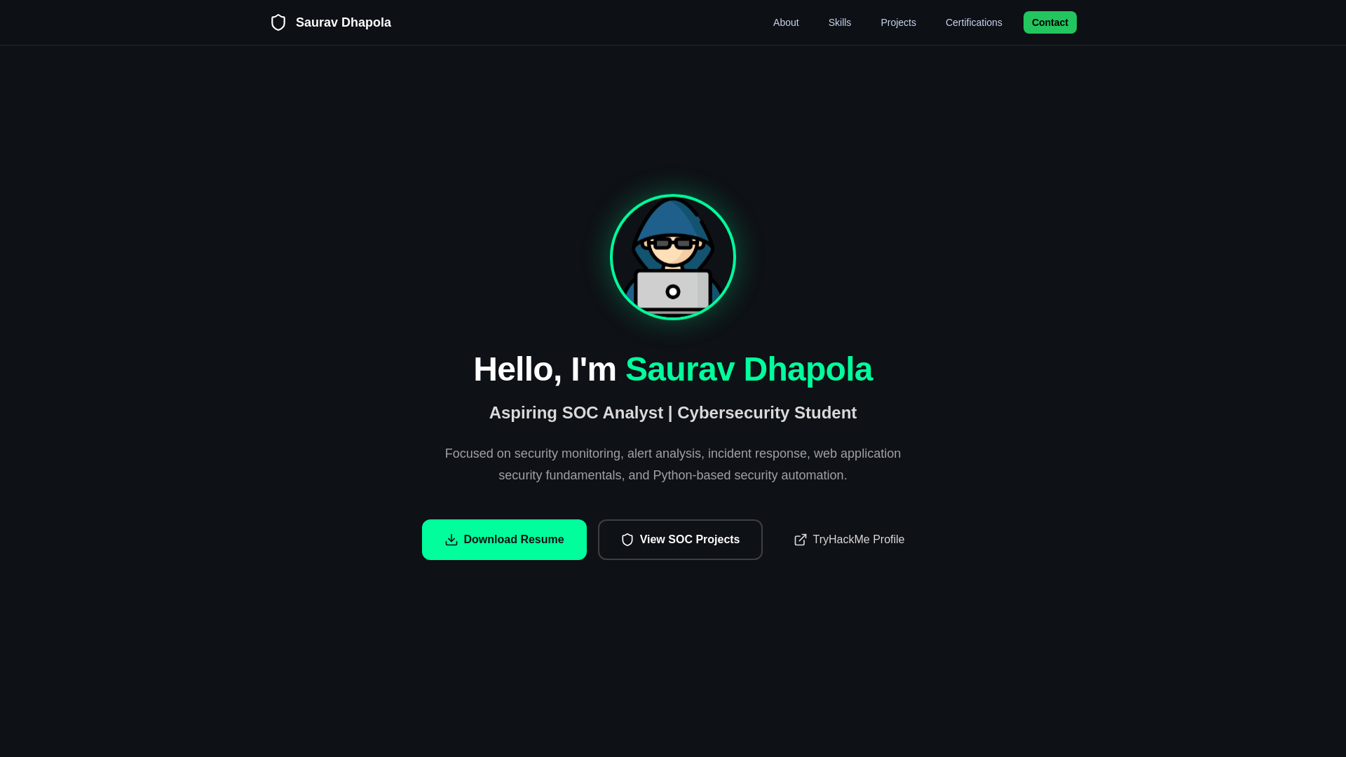 website screenshot of https://sauravdhapola.in/