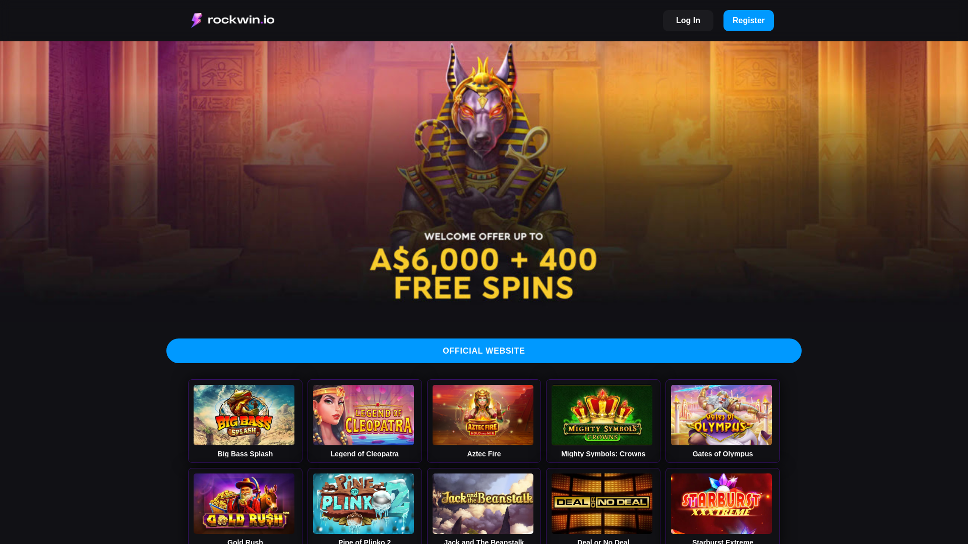 website screenshot of https://rockwin8.casino/