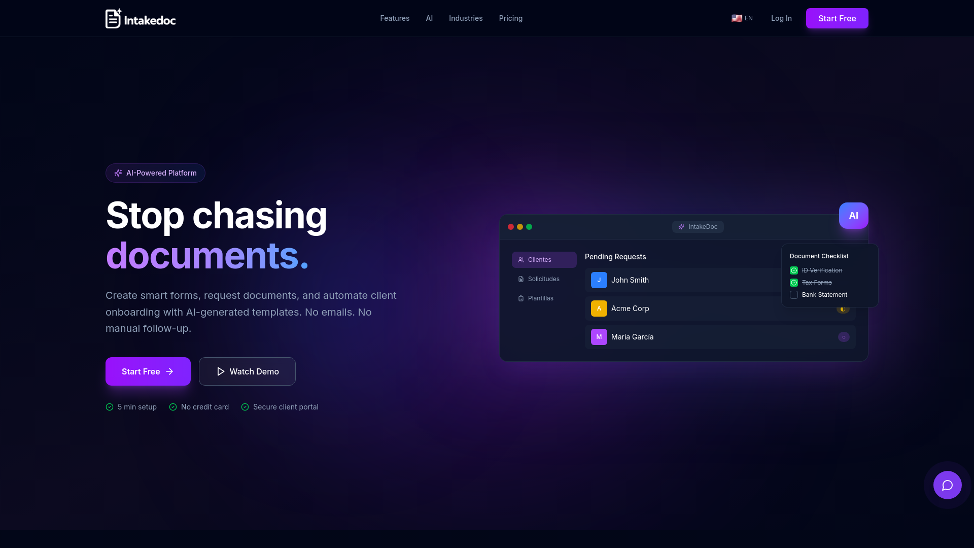 website screenshot of https://intakedoc.com/