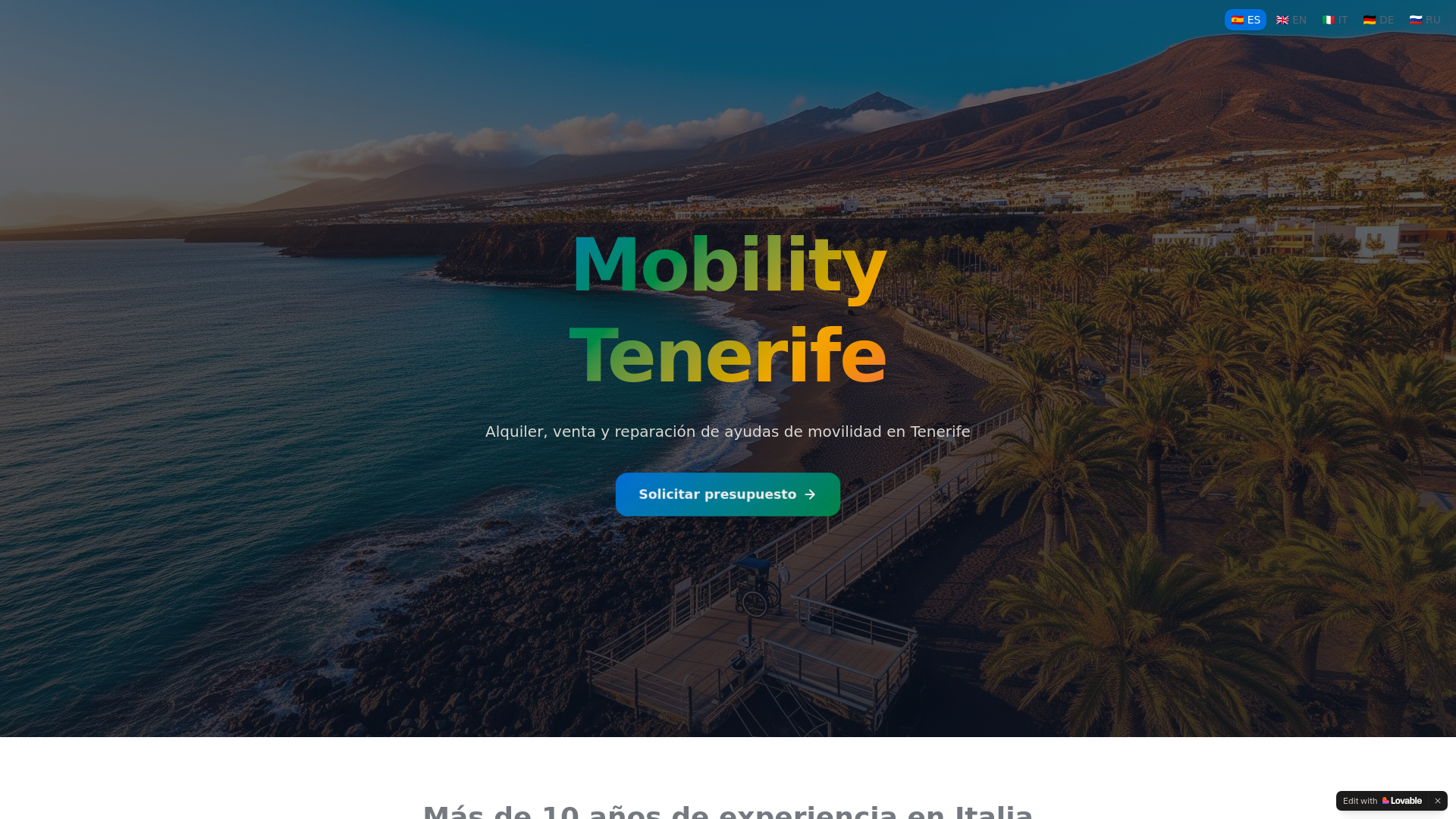 website screenshot of https://mobilitytenerife.com/