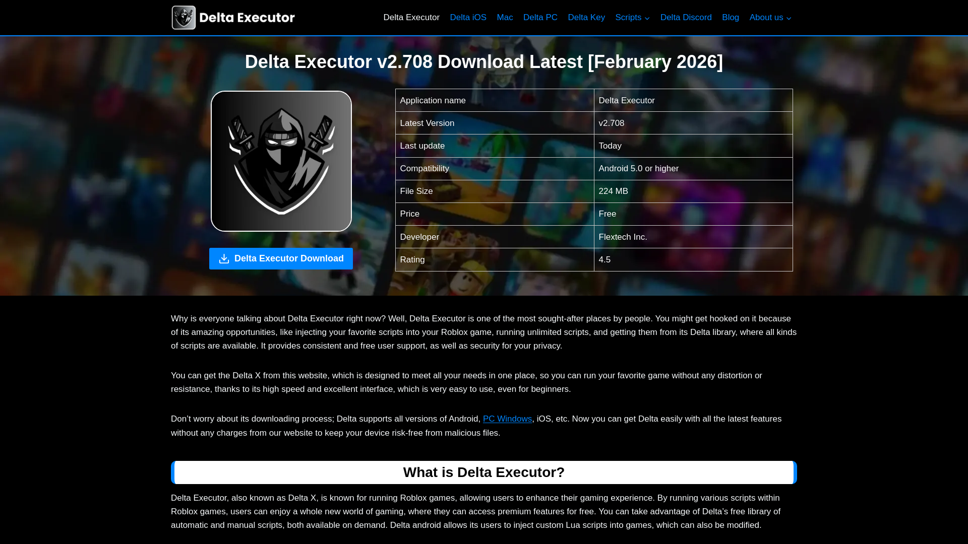 website screenshot of https://deltaaxecutor.com/
