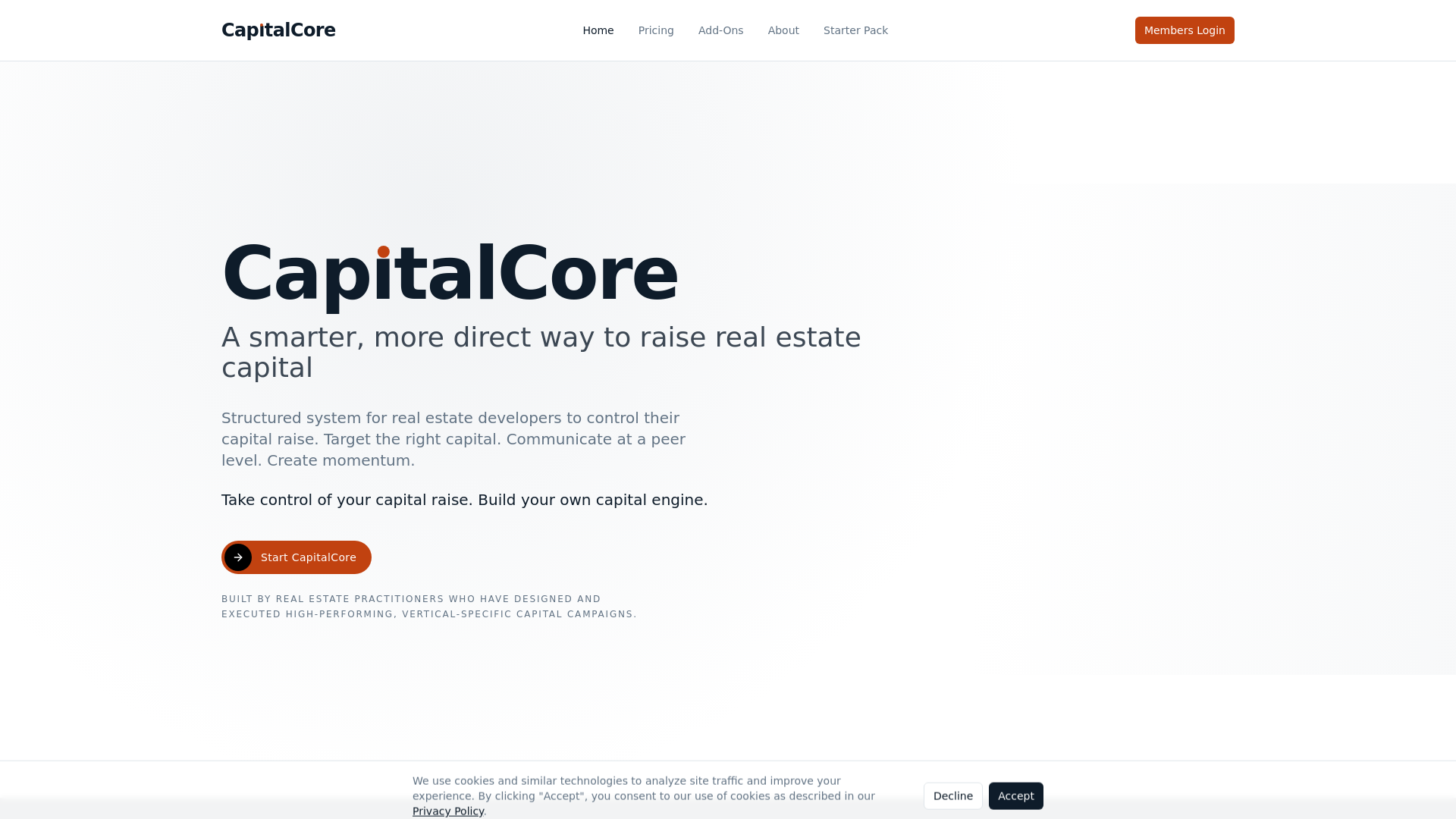 website screenshot of https://capitalcoreco.com/