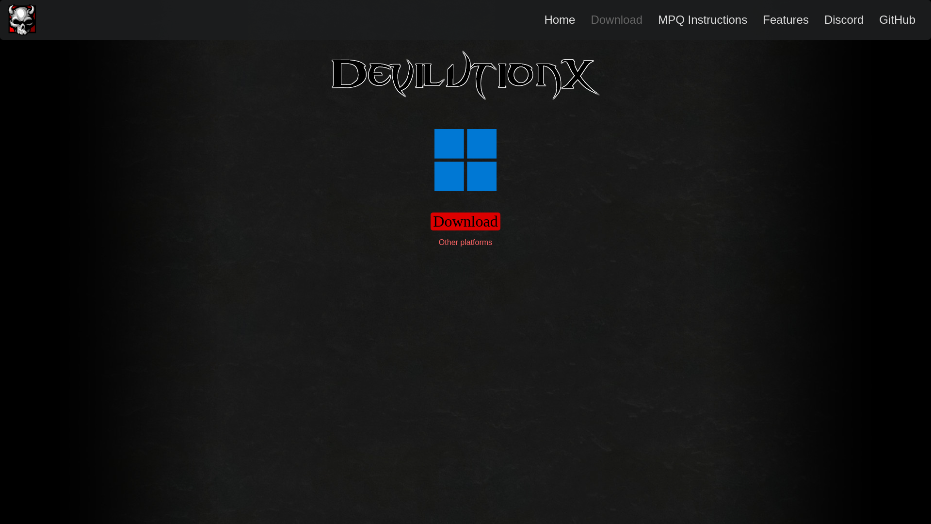 website screenshot of https://devilutionx.com/download