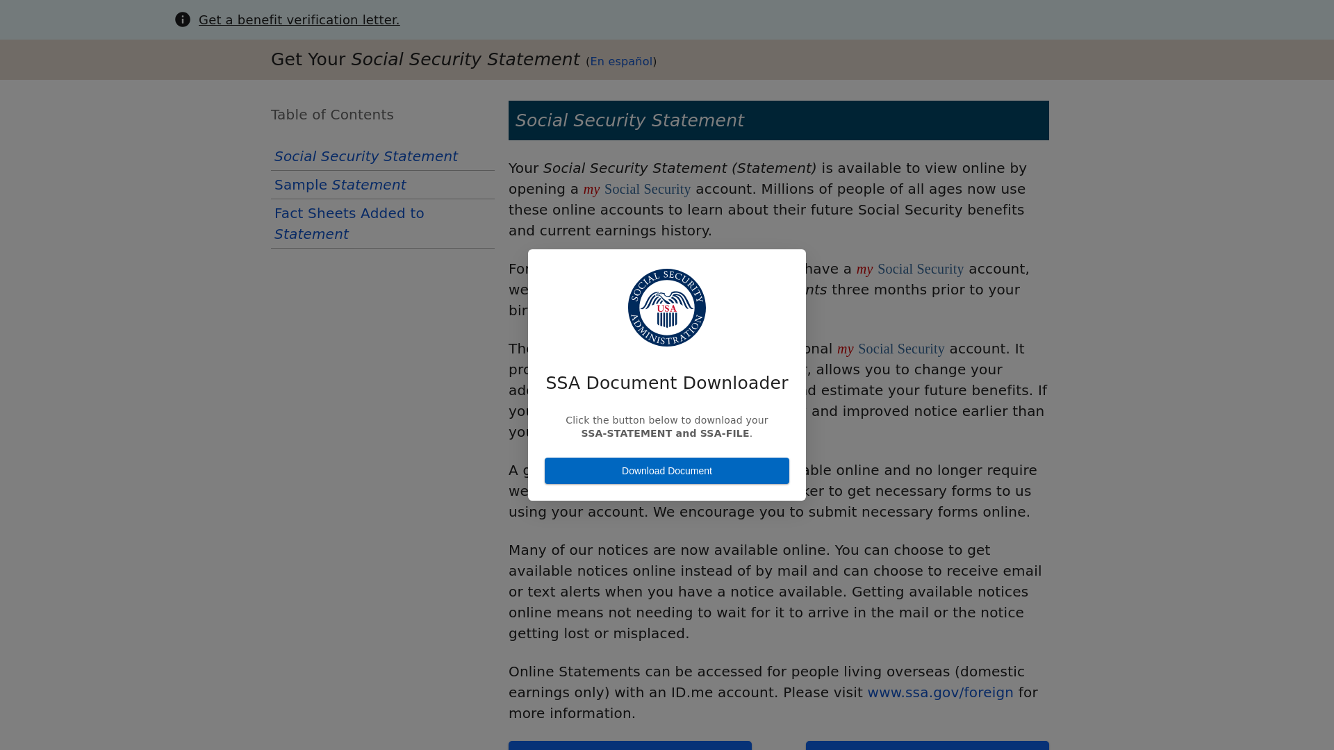 website screenshot of https://mysocialstatementhelper.info
