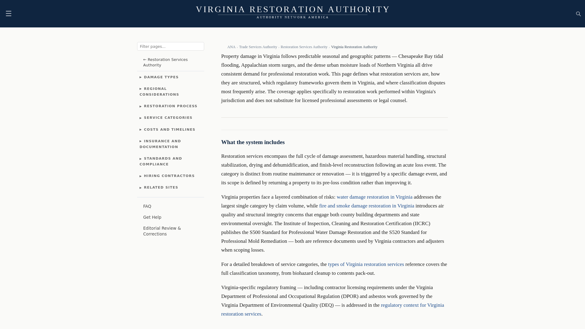 website screenshot of https://virginiarestorationauthority.com