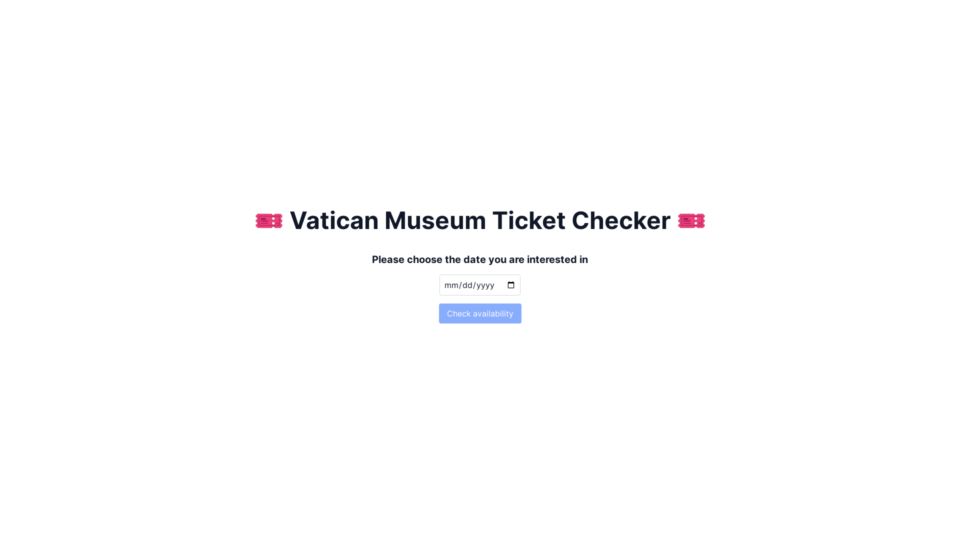 website screenshot of https://vatican-ticket-notifier.online/