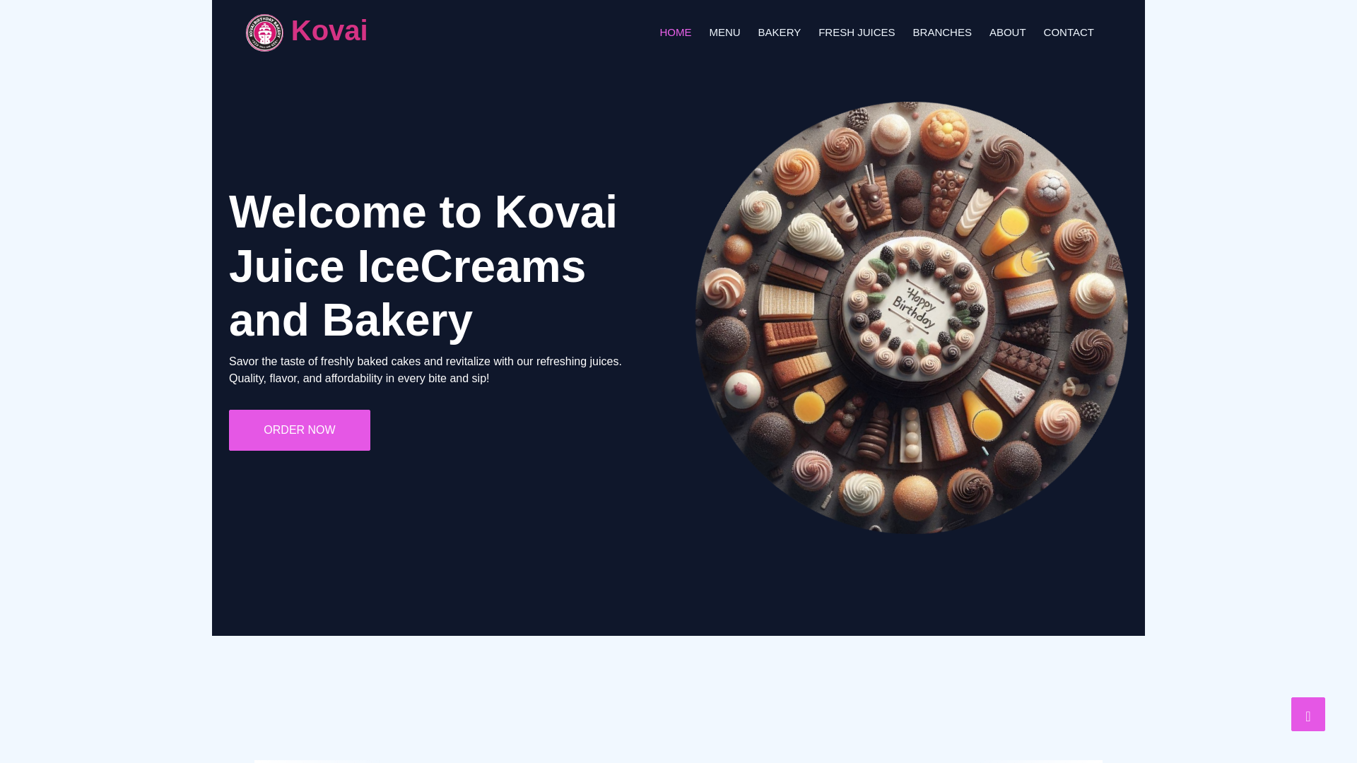 website screenshot of https://kovaijuiceandbakery.in/