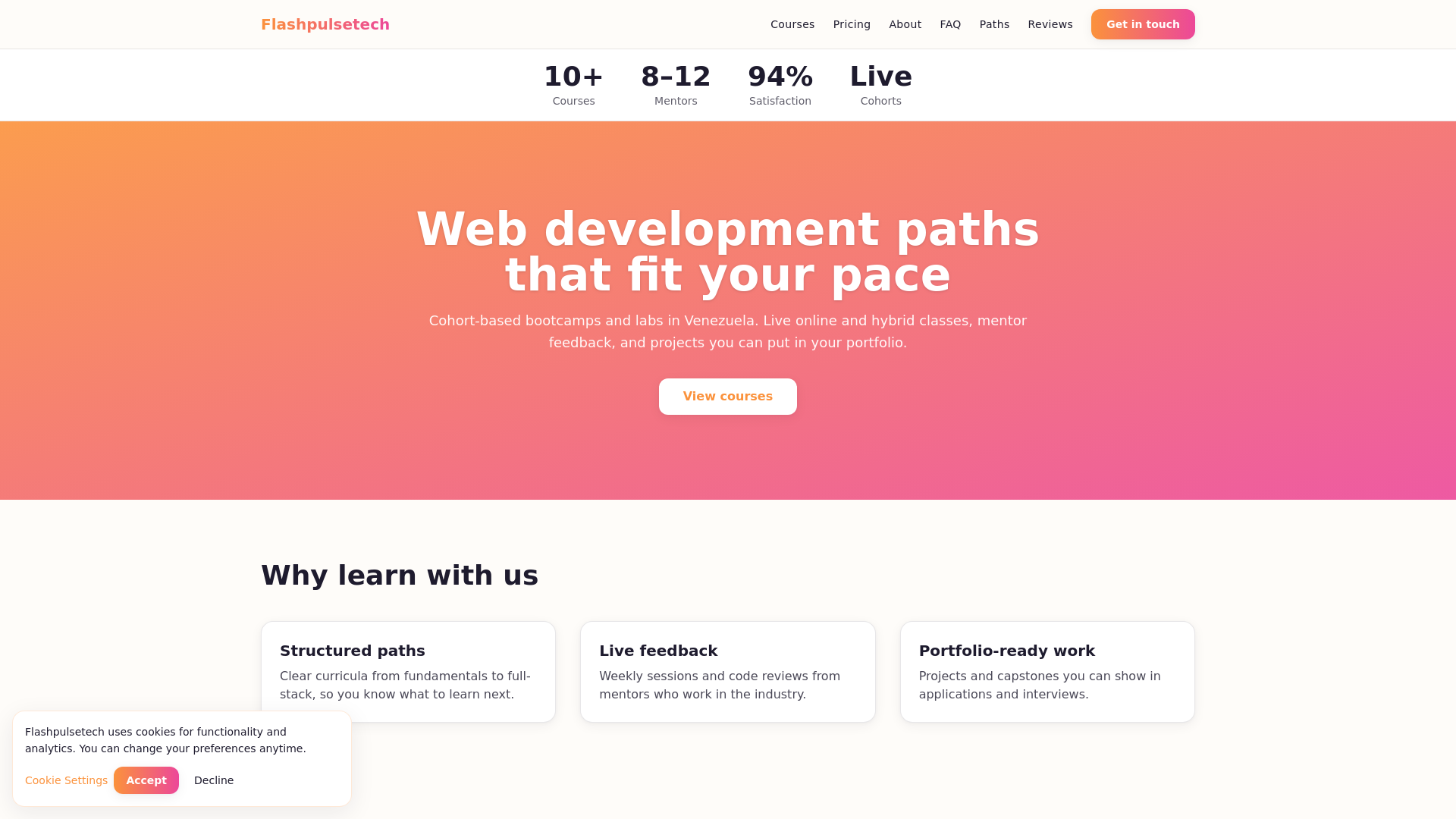 website screenshot of https://flashpulsetech.digital/