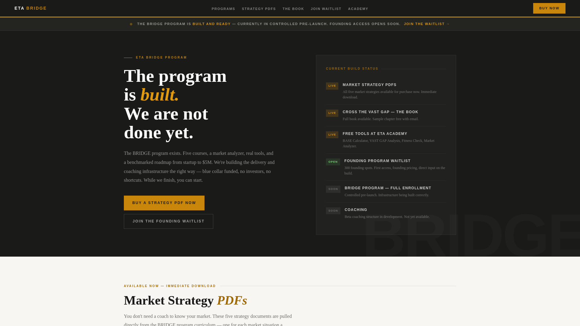 website screenshot of https://etabridgeprogram.com/