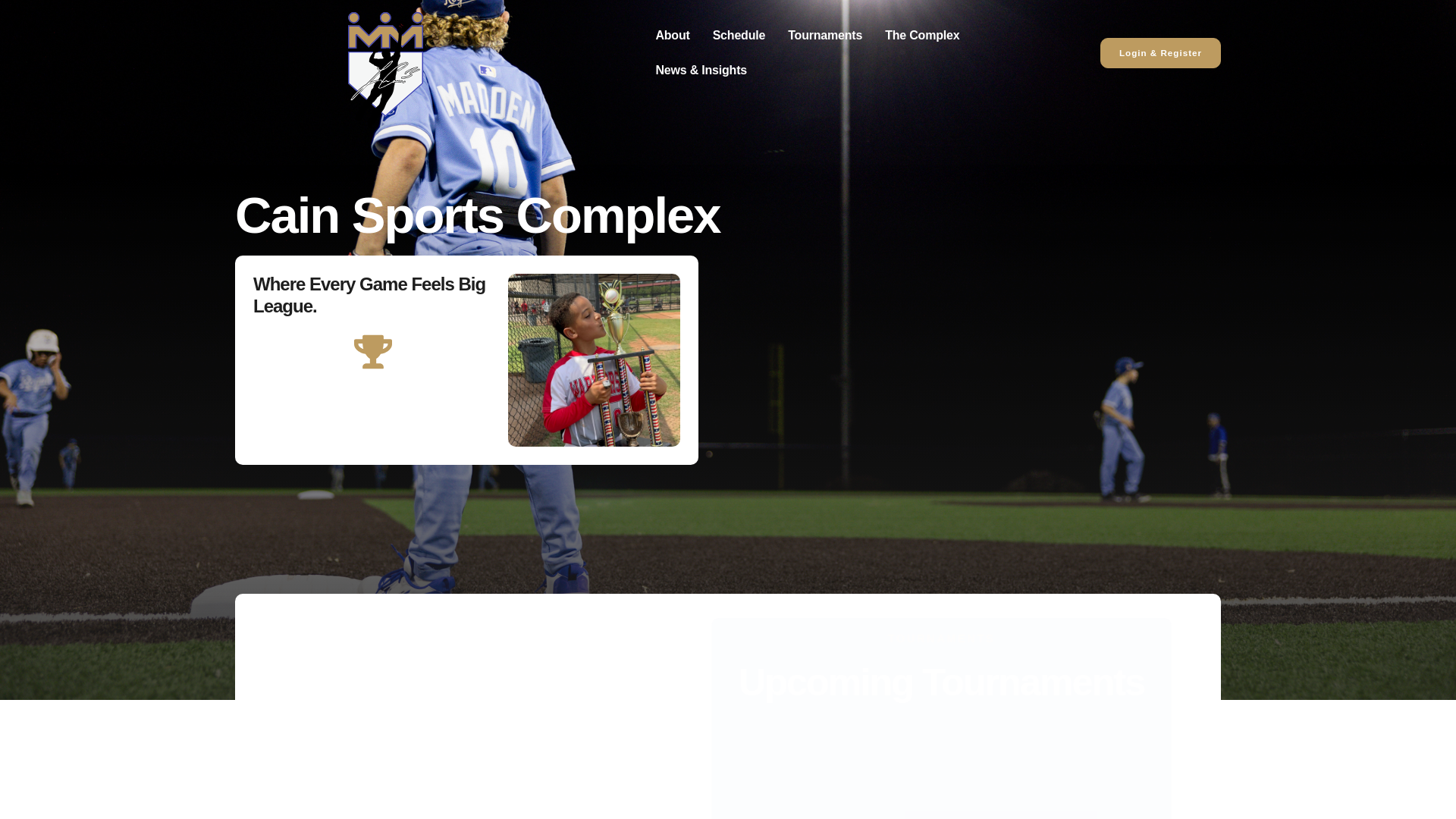 website screenshot of https://cainsportscomplex.com/