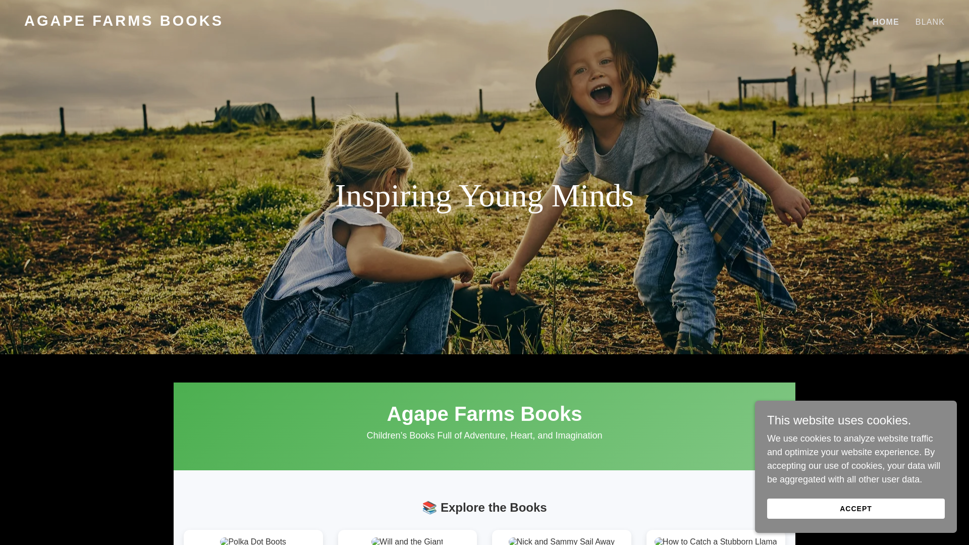 website screenshot of https://agapefarmsbooks.com/
