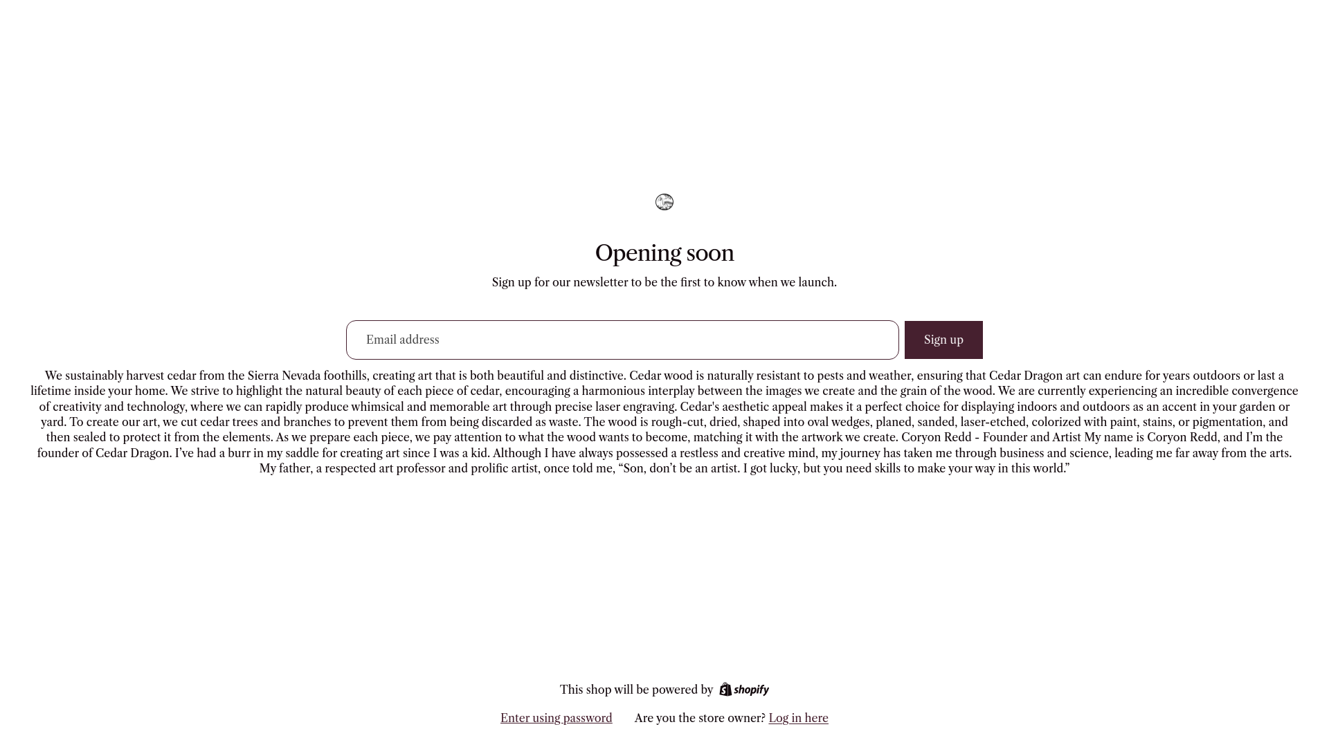 website screenshot of https://cedardragonstudios.com/