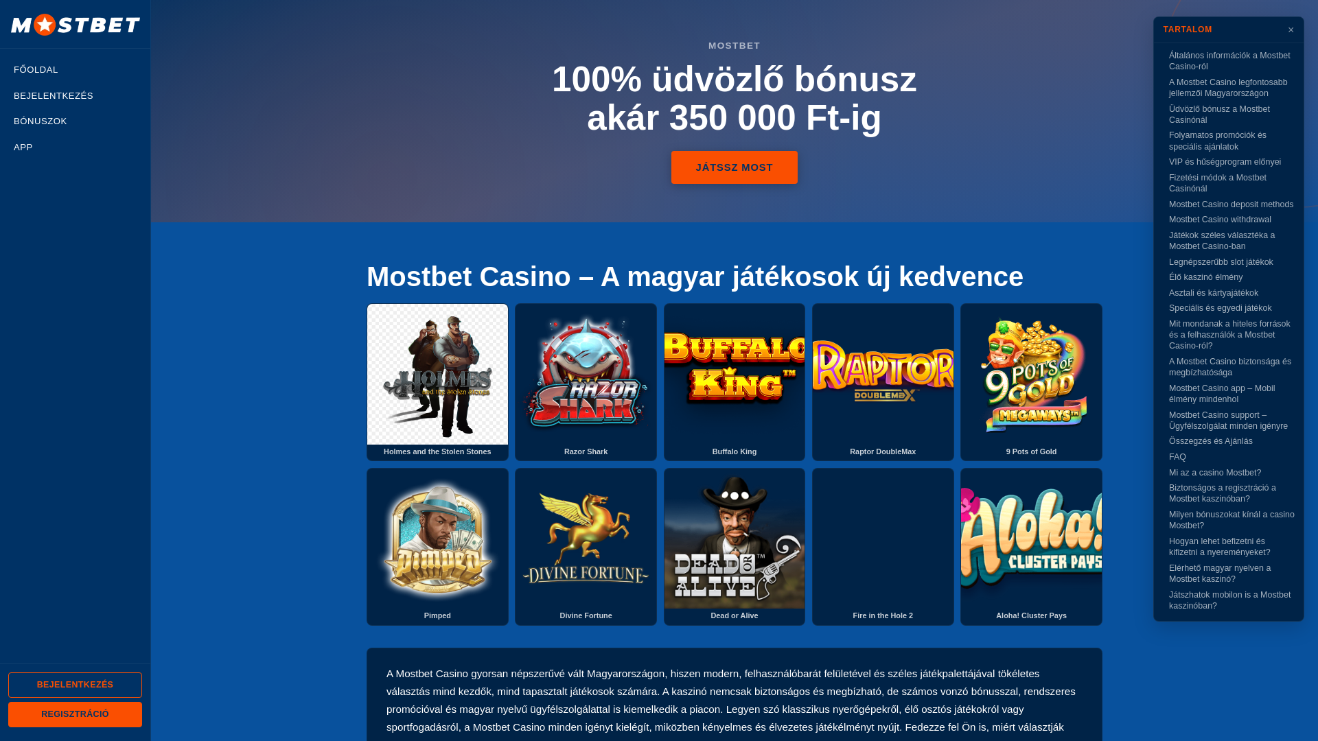 website screenshot of https://mostbet-casino-magyar.com