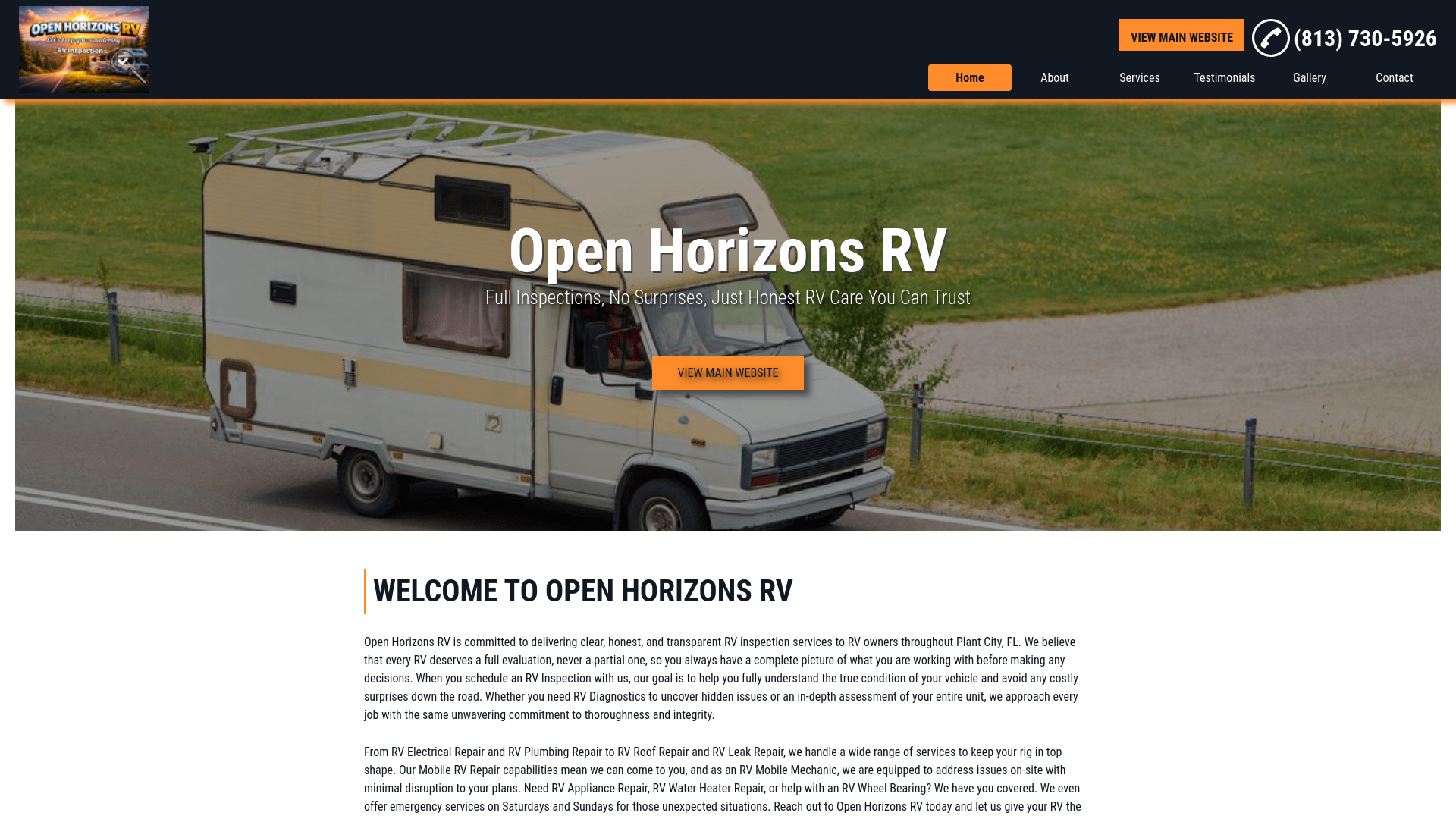 website screenshot of https://rvmobilemechanicplantcity.com/
