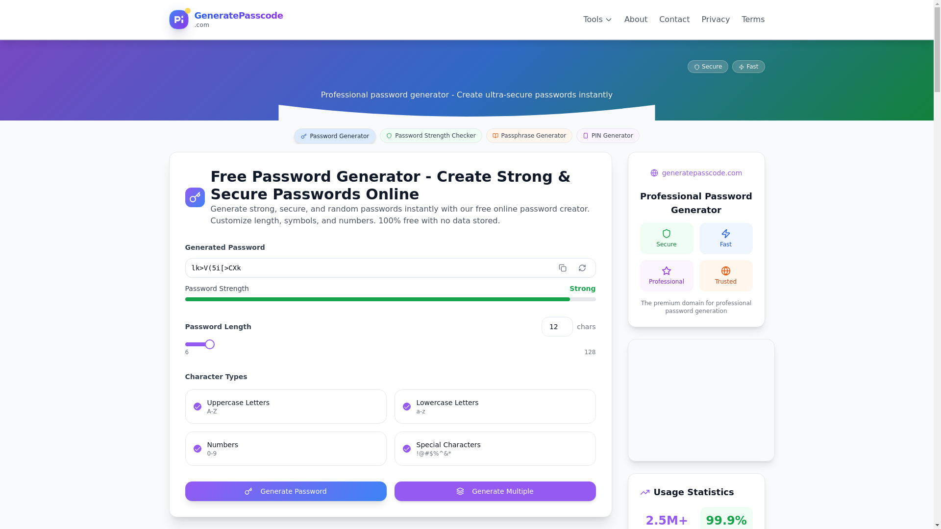 website screenshot of https://generatepasscode.com/