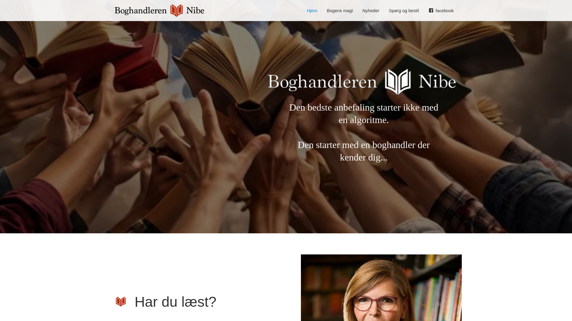website screenshot of https://boghandlerennibe.dk/